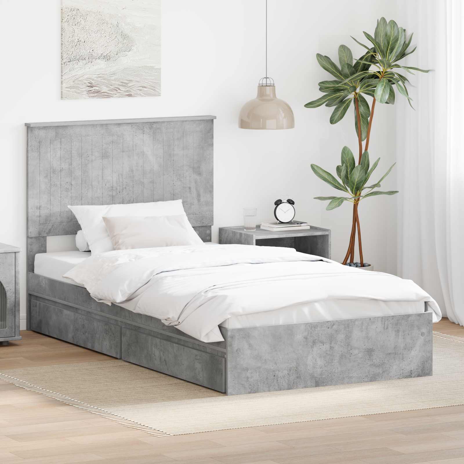 Krevet s od storage s uzglavljem Betonski sivi 100 x 200 cm