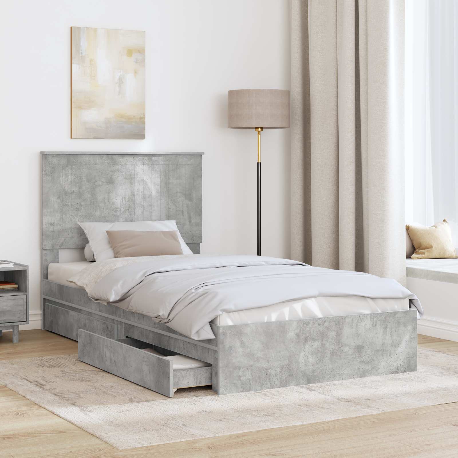 Krevet s od storage s uzglavljem Betonski sivi 100 x 200 cm
