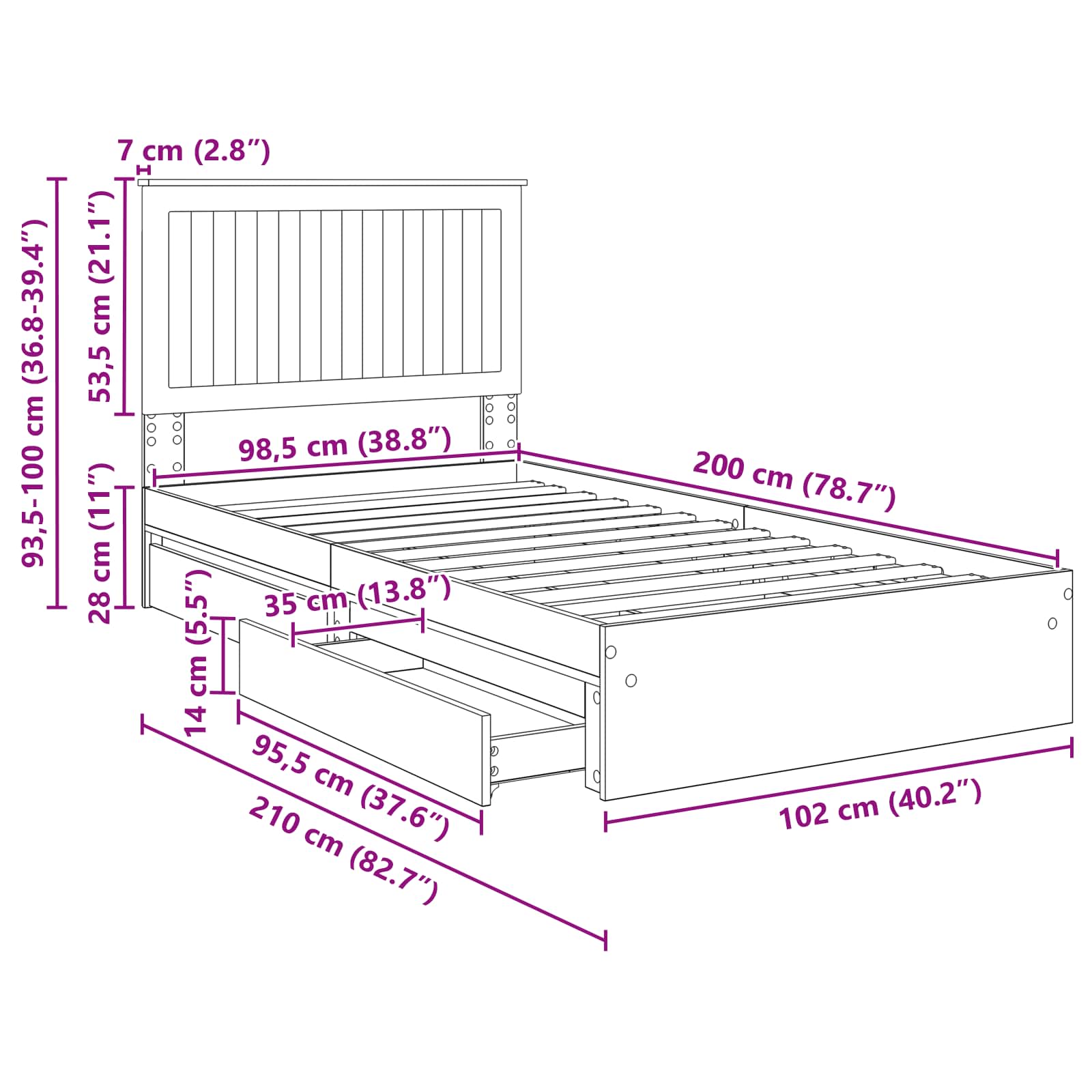 Krevet s od storage s uzglavljem Dimljeni hrast 100 x 200 cm
