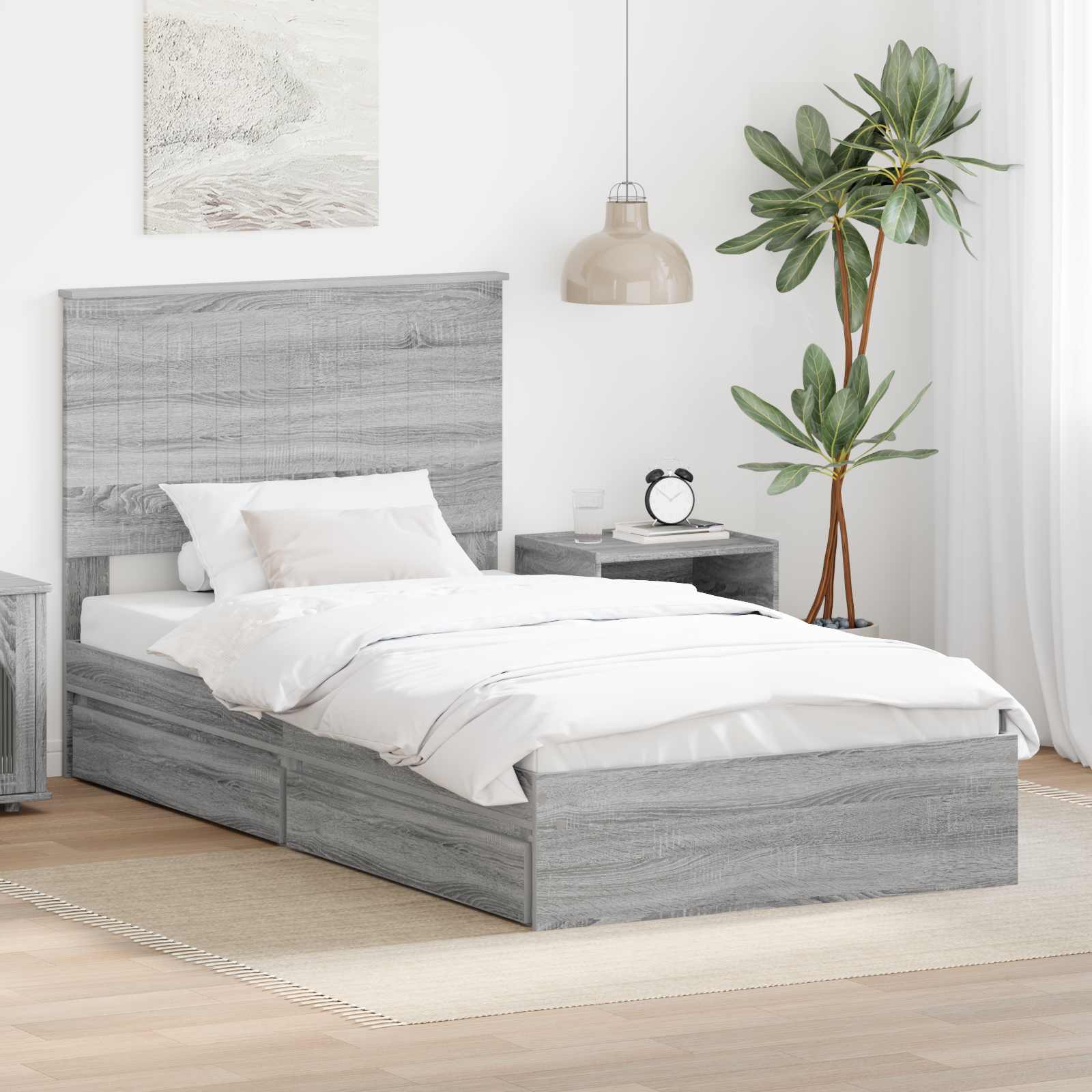 Krevet s od storage Siva Sonoma 100 x 200 cm Konstruirano drvo