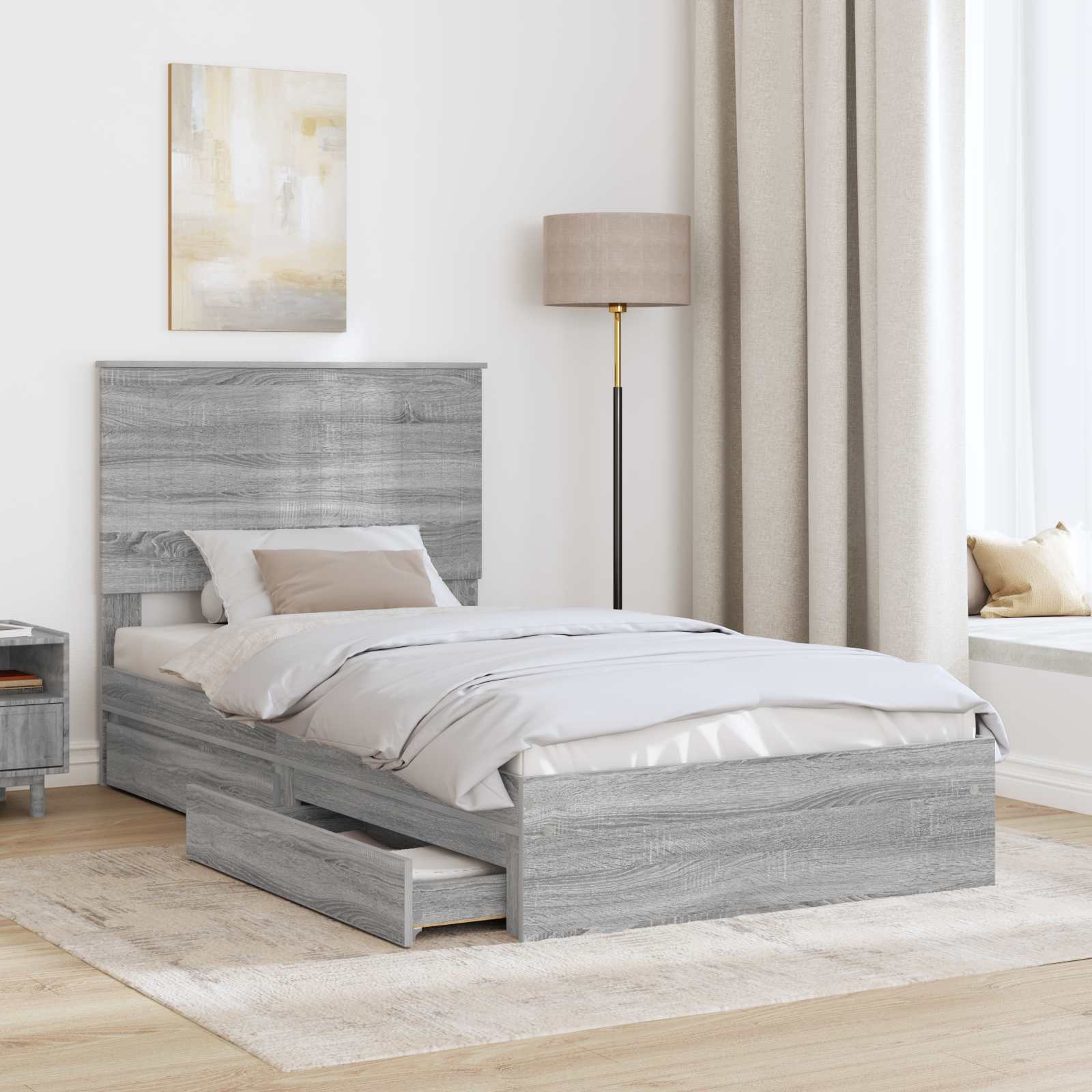 Krevet s od storage Siva Sonoma 100 x 200 cm Konstruirano drvo