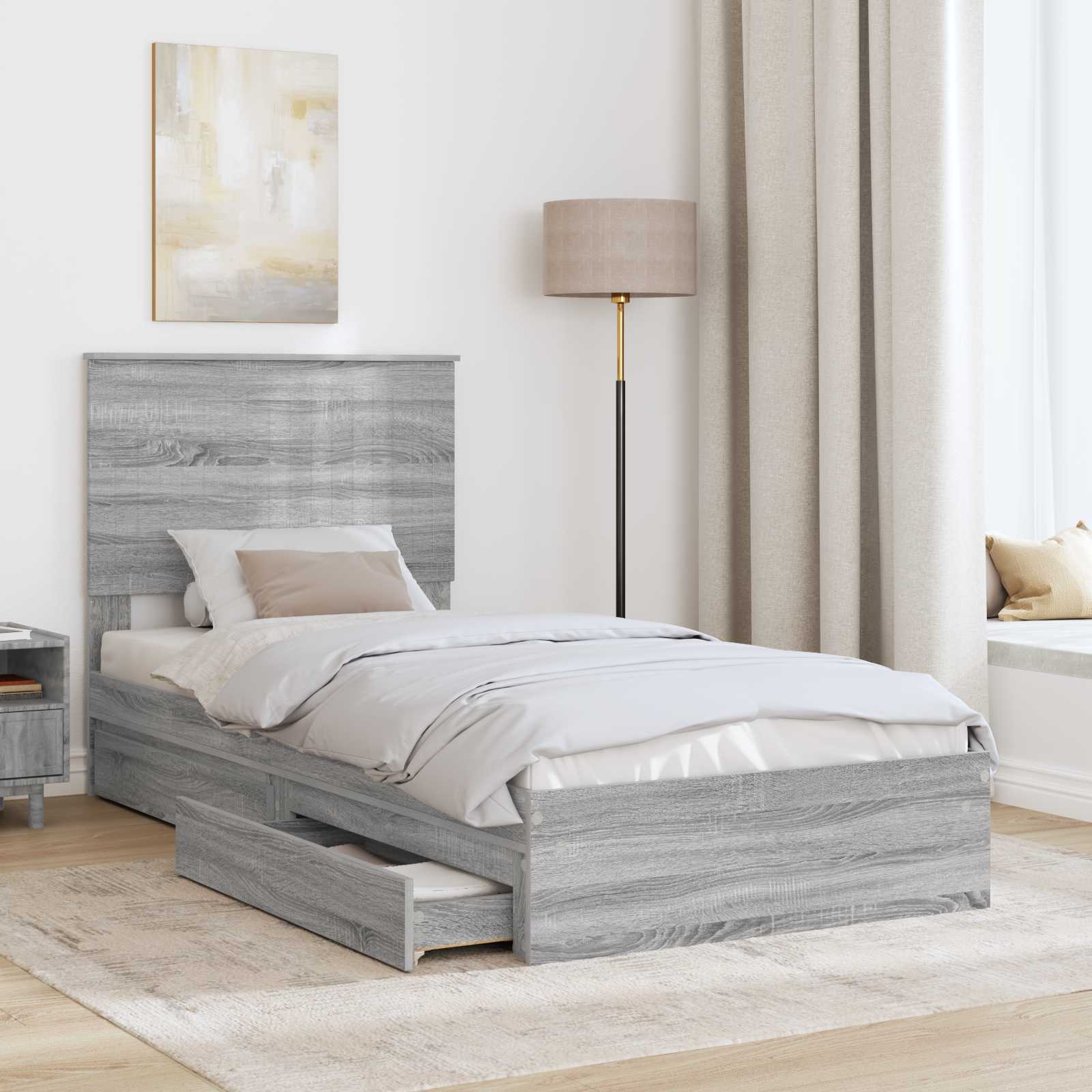 Krevet s od storage Siva Sonoma 90 x 200 cm Konstruirano drvo