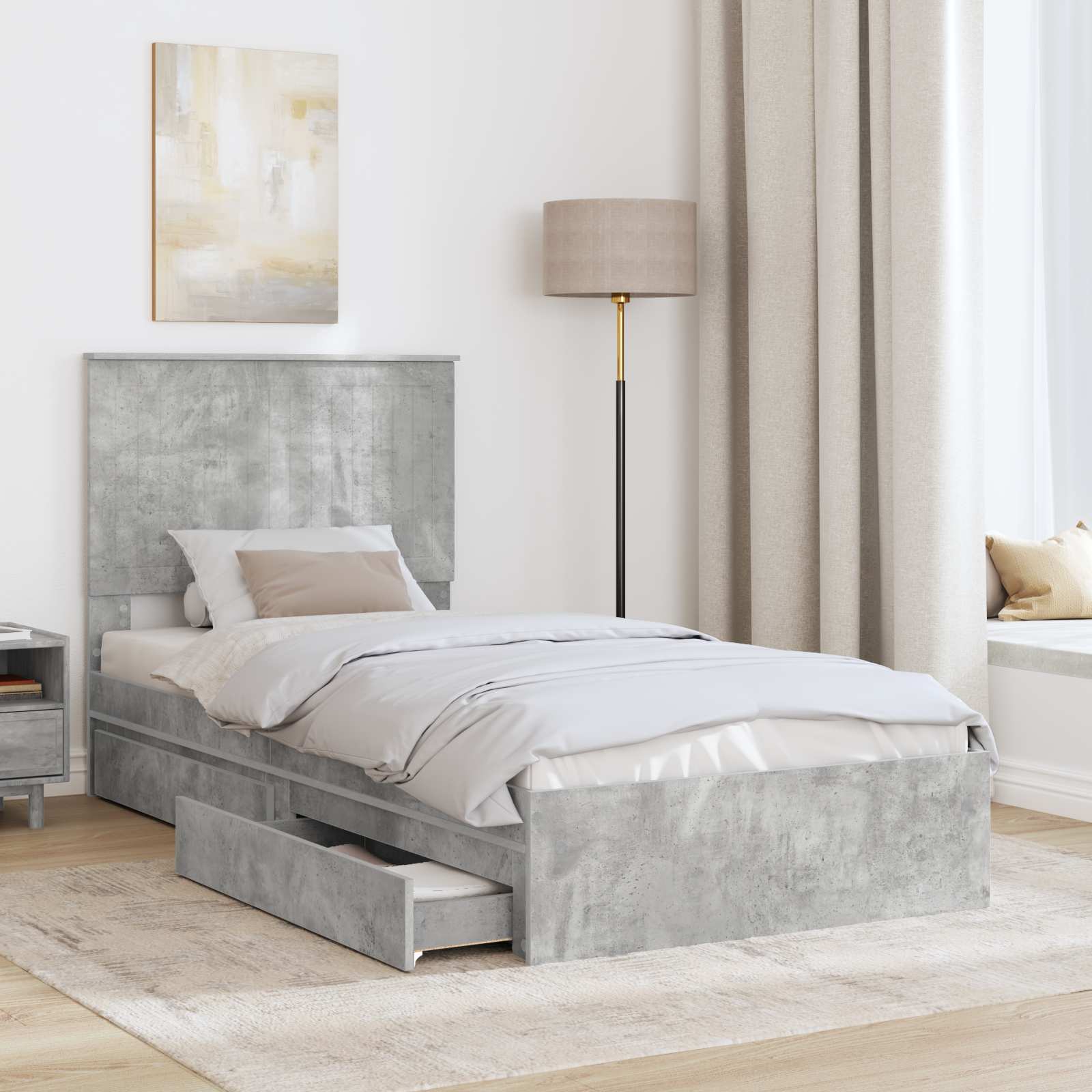 Krevet s od storage Betonski sivi 90 x 190 cm Konstruirano drvo