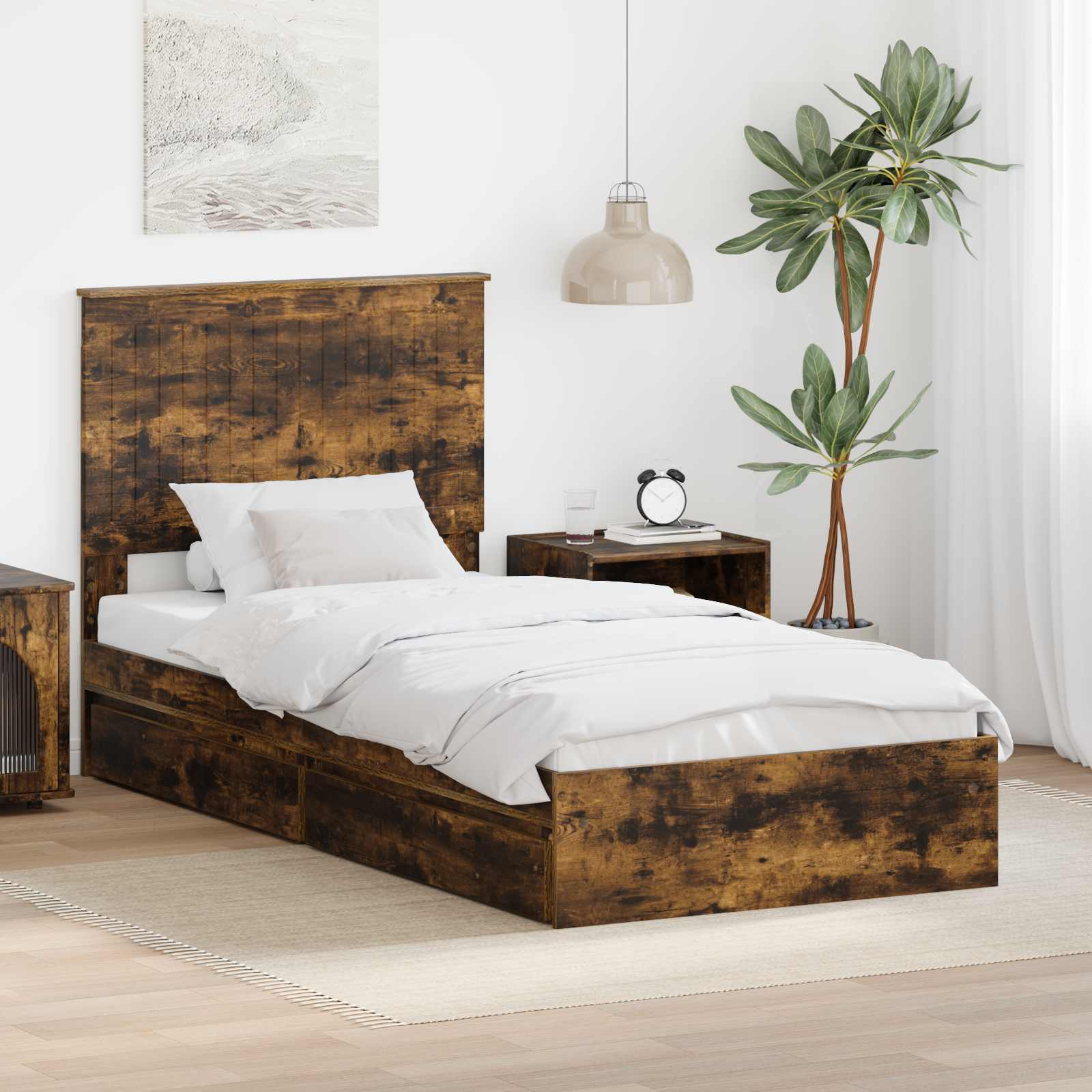 Krevet s od storage s uzglavljem Dimljeni hrast 90 x 190 cm