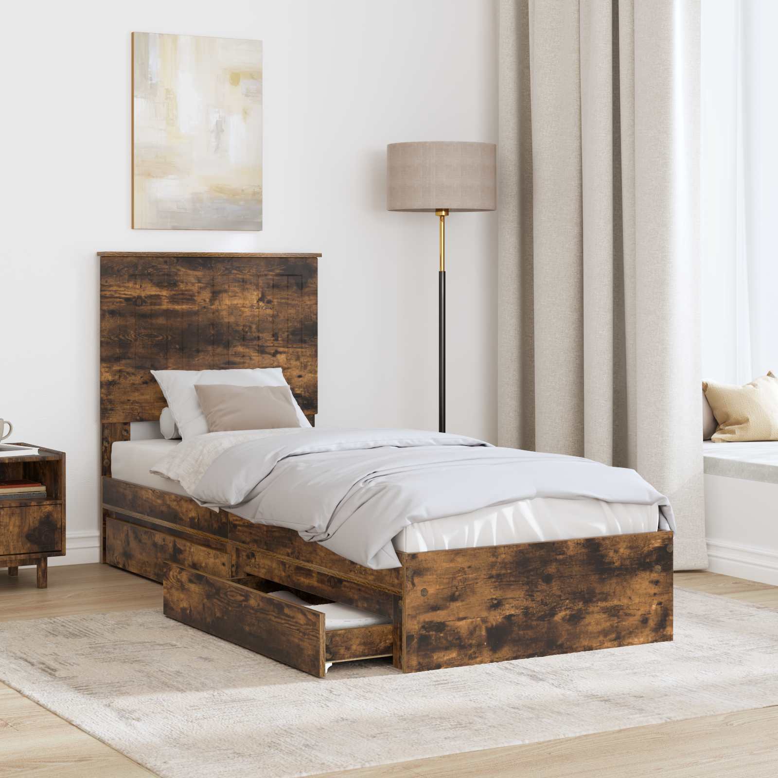 Krevet s od storage s uzglavljem Dimljeni hrast 75 x 190 cm
