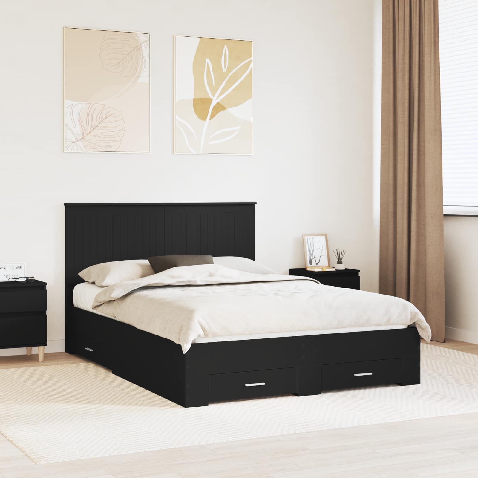 Krevetna konstrukcija Crna 135 x 190 cm Konstruirano drvo