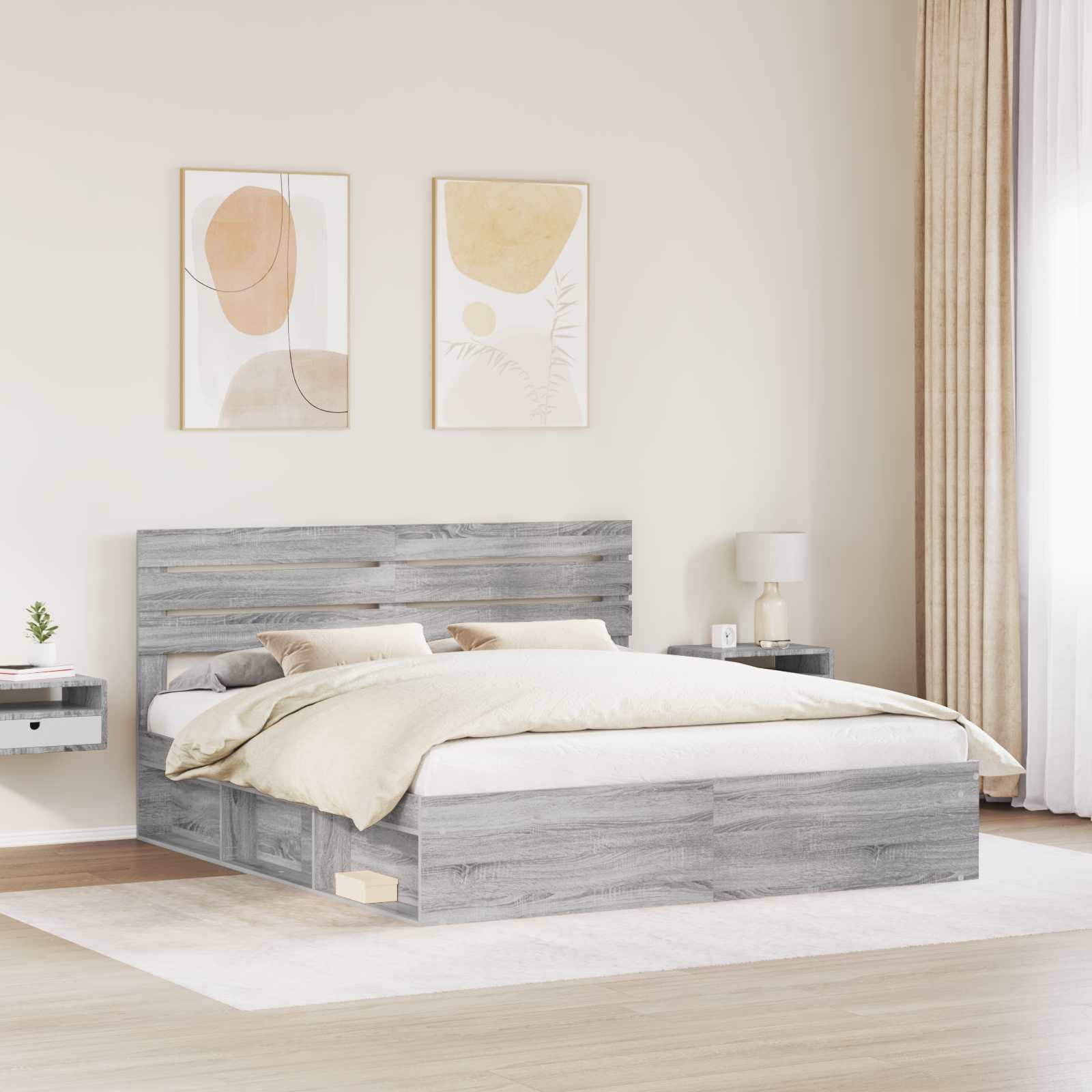 Krevetna konstrukcija s uzglavljem Siva Sonoma 200 x 200 cm