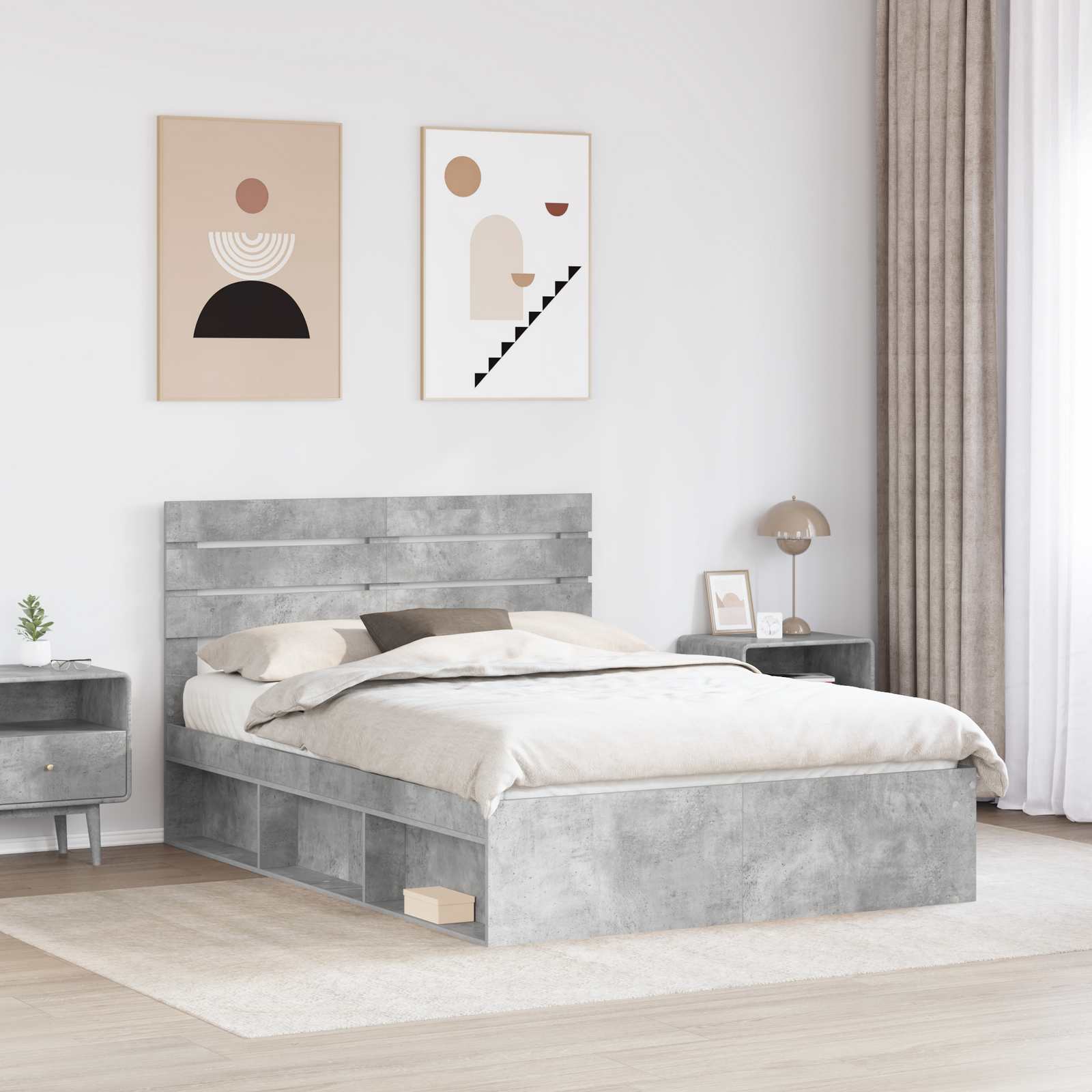 Krevetna konstrukcija s uzglavljem Betonska siva 150 x 200 cm