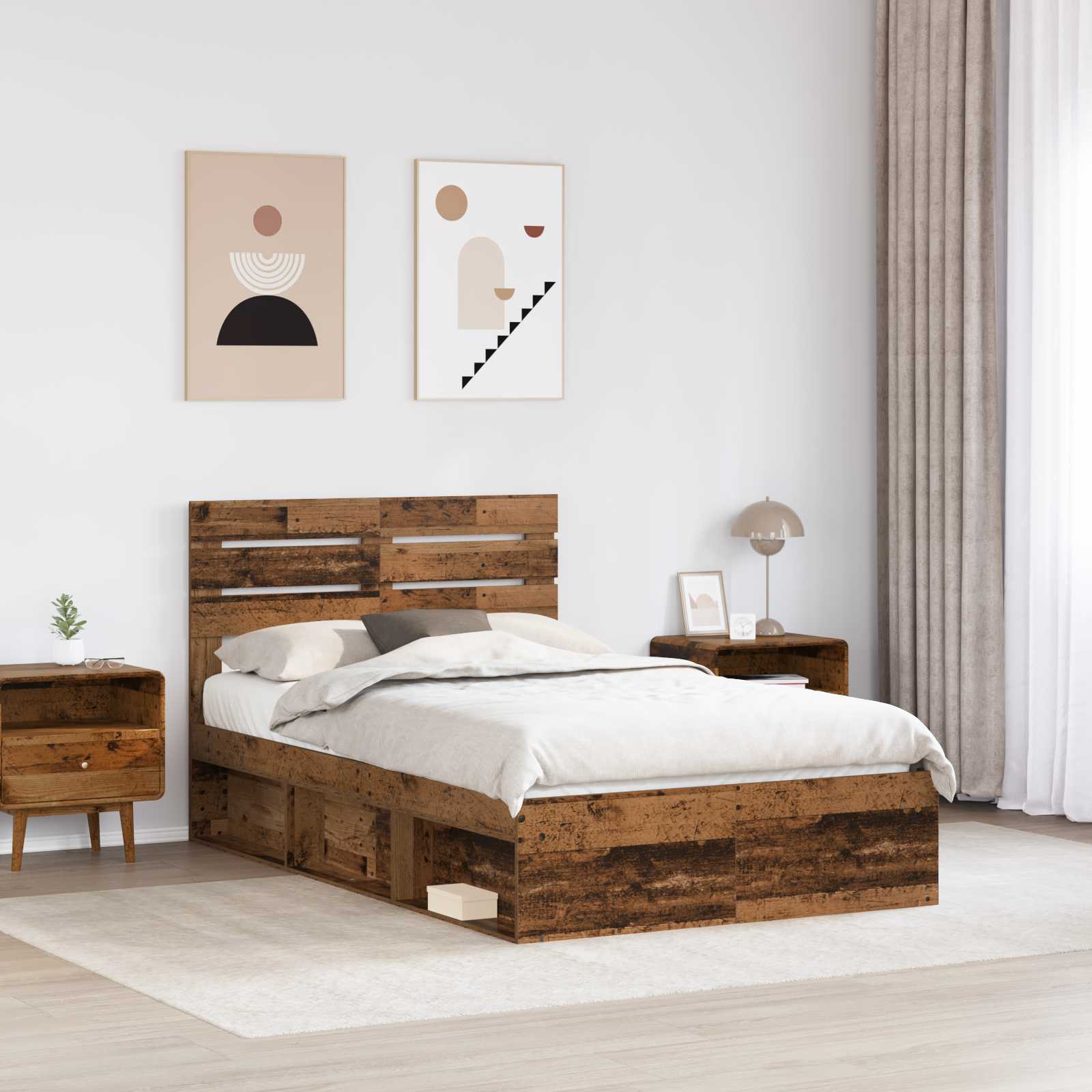 Krevetna konstrukcija s uzglavljem Staro drvo 135 x 190 cm
