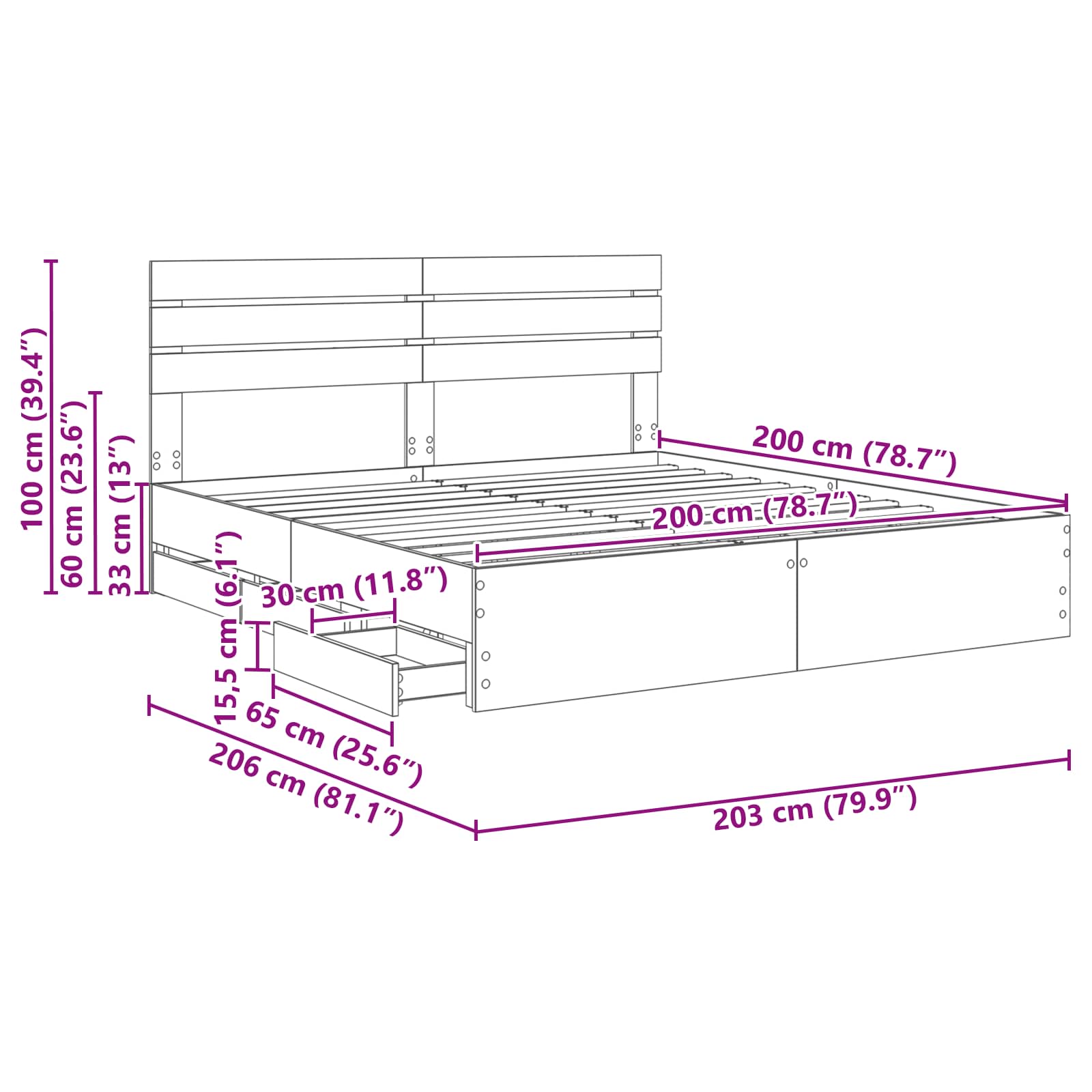 Krevetna konstrukcija Siva Sonoma 200 x 200 cm Inženjersko Drvo