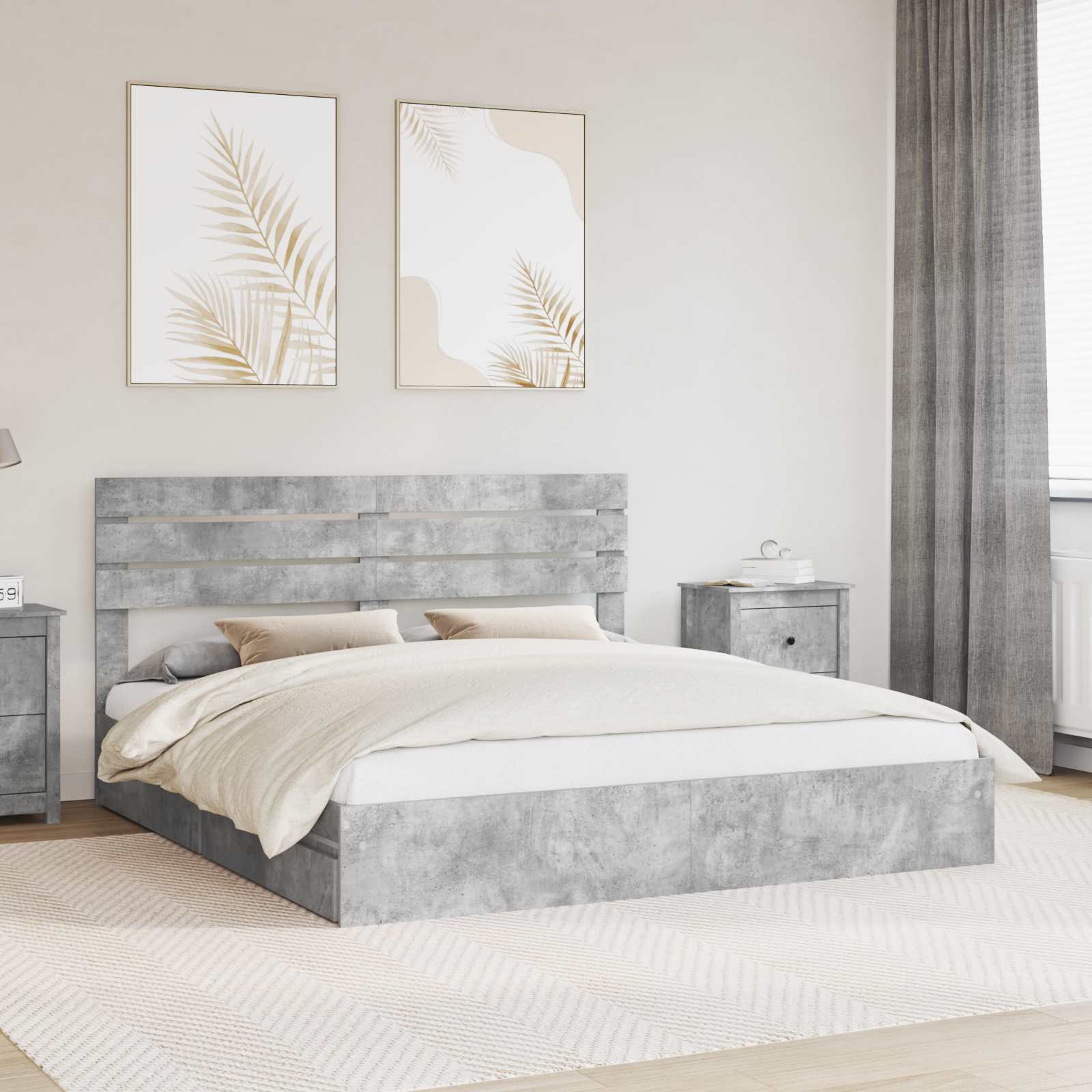 Krevet s od storage s uzglavljem Betonski sivi 200 x 200 cm