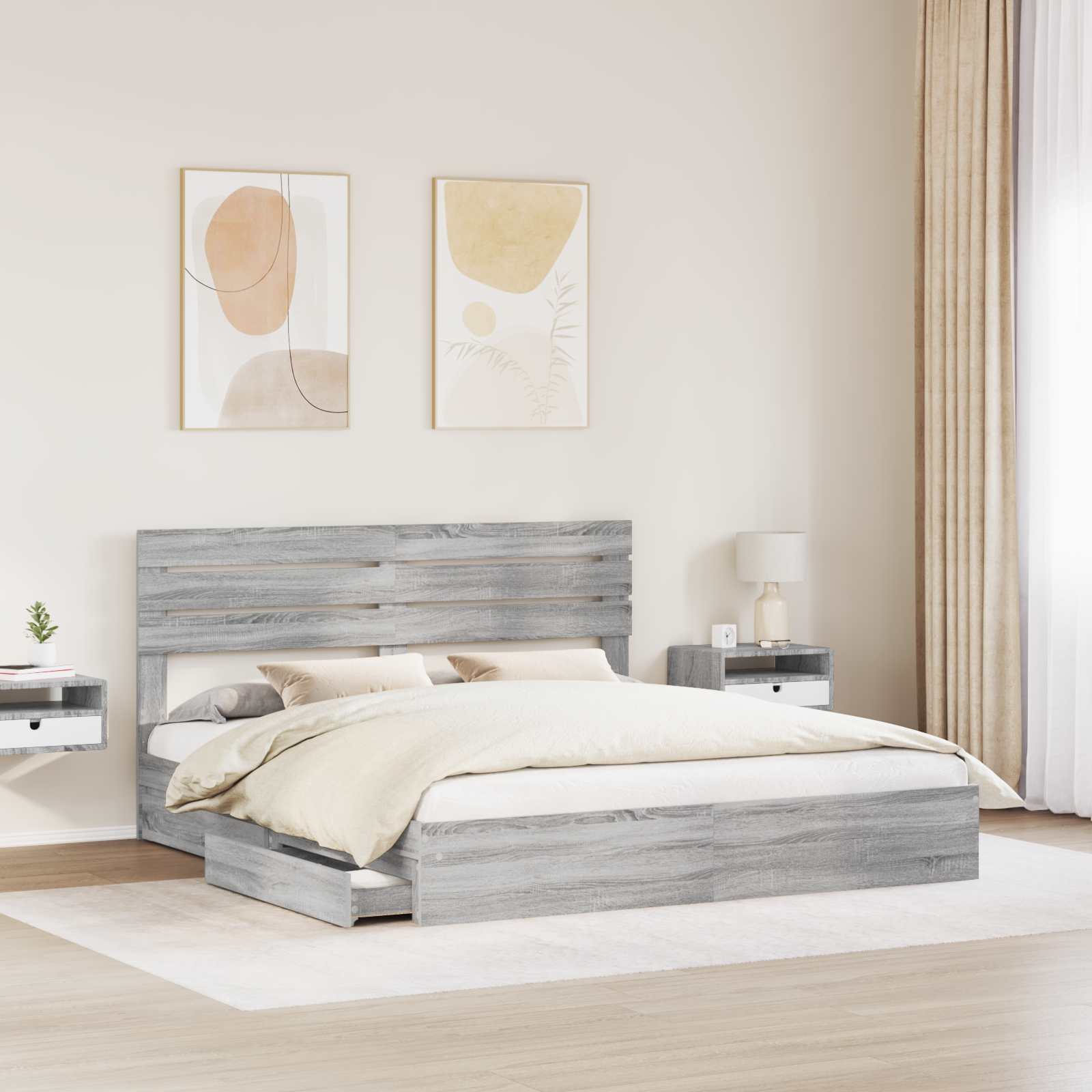 Krevet s od storage Siva Sonoma 200 x 200 cm Konstruirano drvo