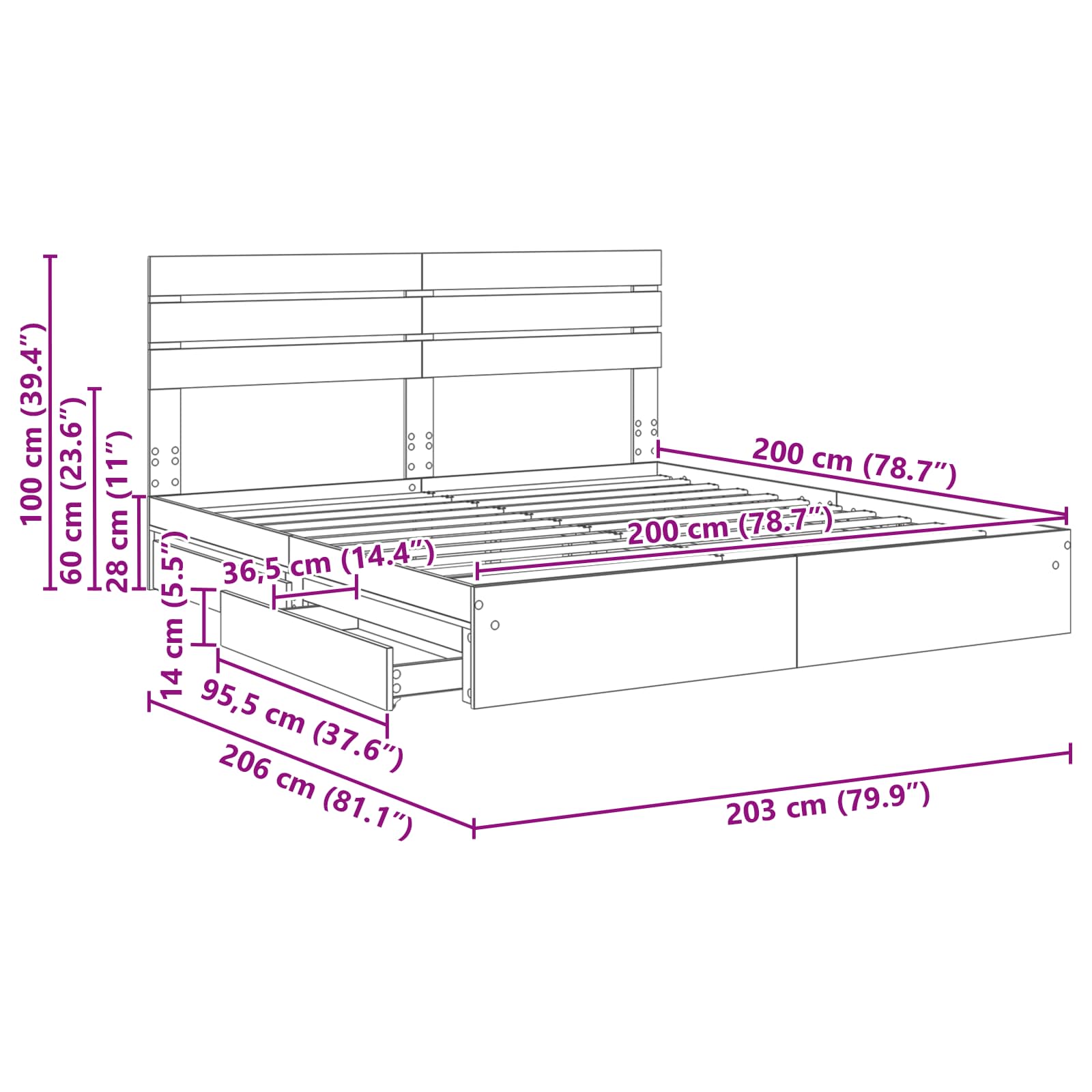 Krevet s od storage Siva Sonoma 200 x 200 cm Konstruirano drvo