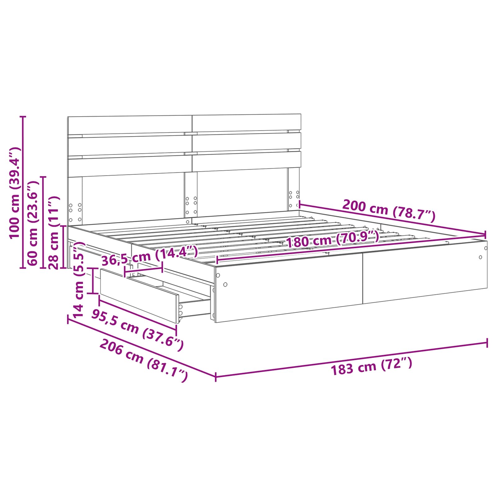 Krevet s od storage Sonoma hrast 180 x 200 cm Konstruirano drvo