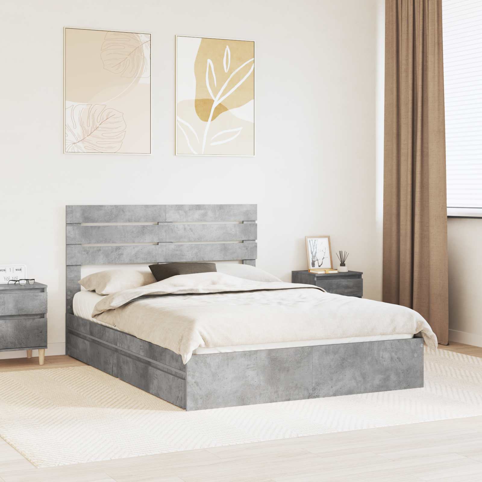 Krevet s od storage s uzglavljem Betonski sivi 150 x 200 cm
