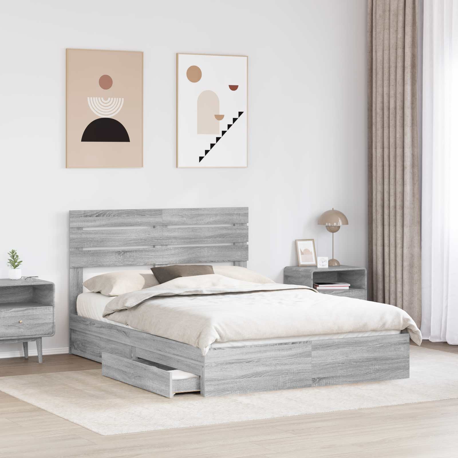 Krevet s od storage Siva Sonoma 150 x 200 cm Konstruirano drvo