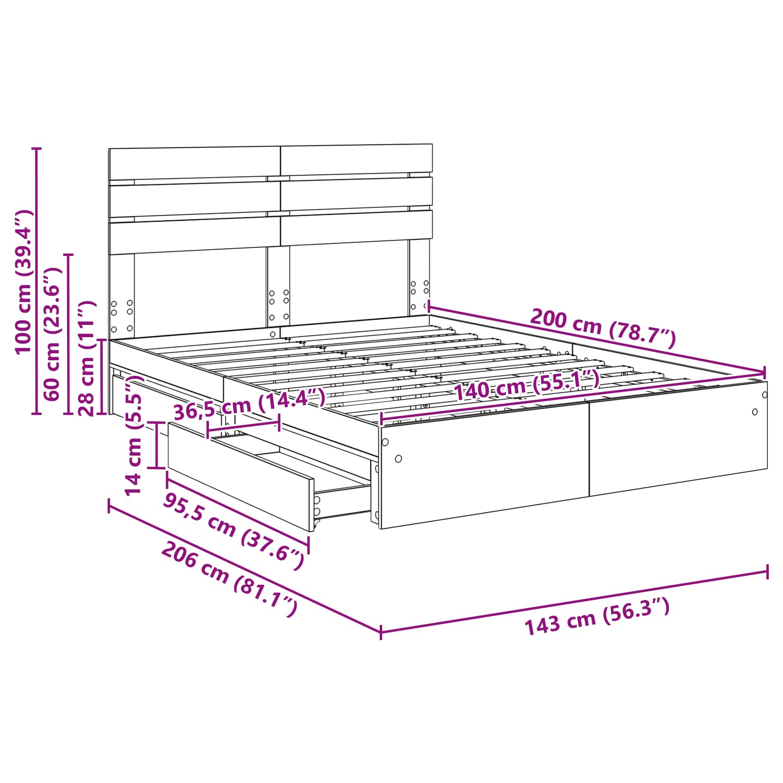 Krevet s od storage Sonoma hrast 140 x 200 cm Konstruirano drvo