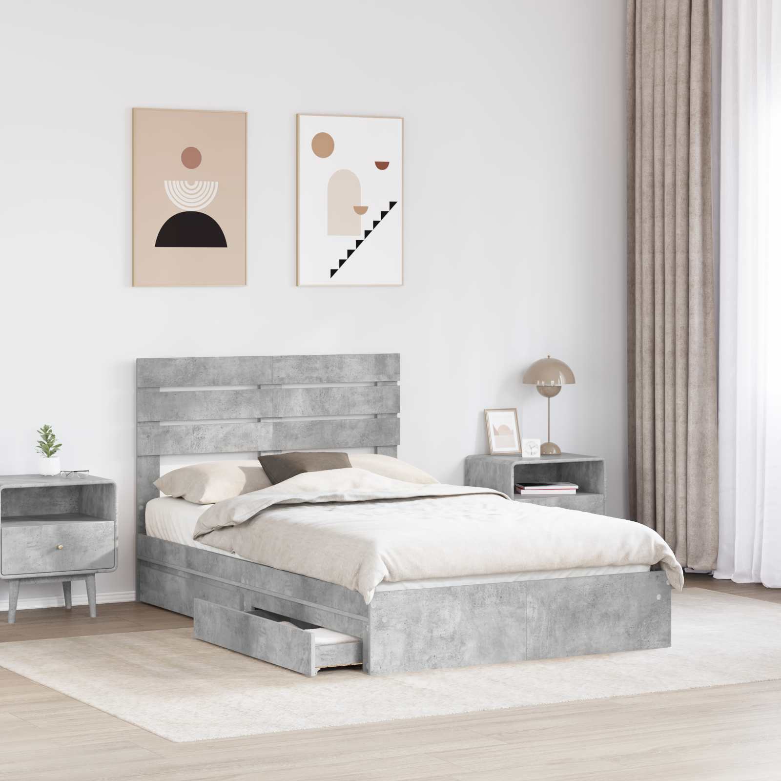Krevet s od storage s uzglavljem Betonski sivi 135 x 190 cm