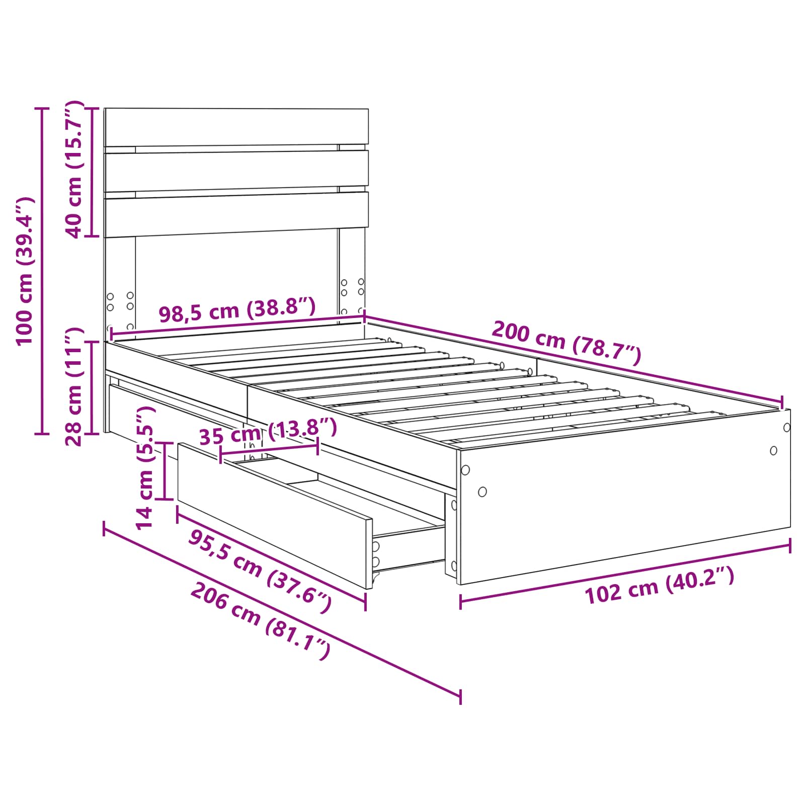 Krevet s od storage Sonoma hrast 100 x 200 cm Konstruirano drvo