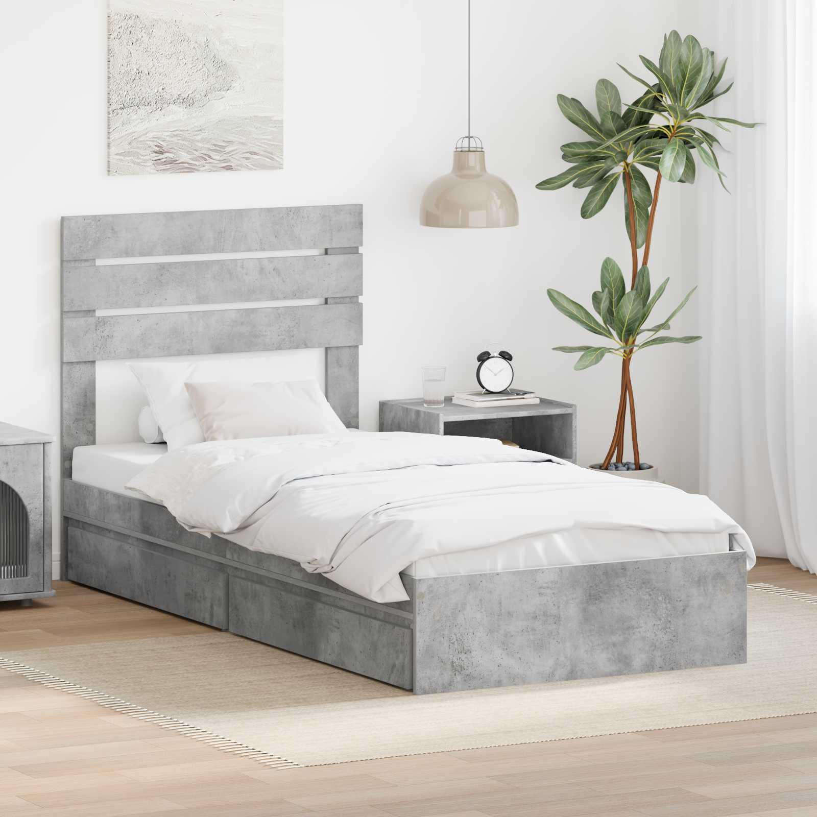 Krevet s od storage Betonski sivi 90 x 200 cm Konstruirano drvo