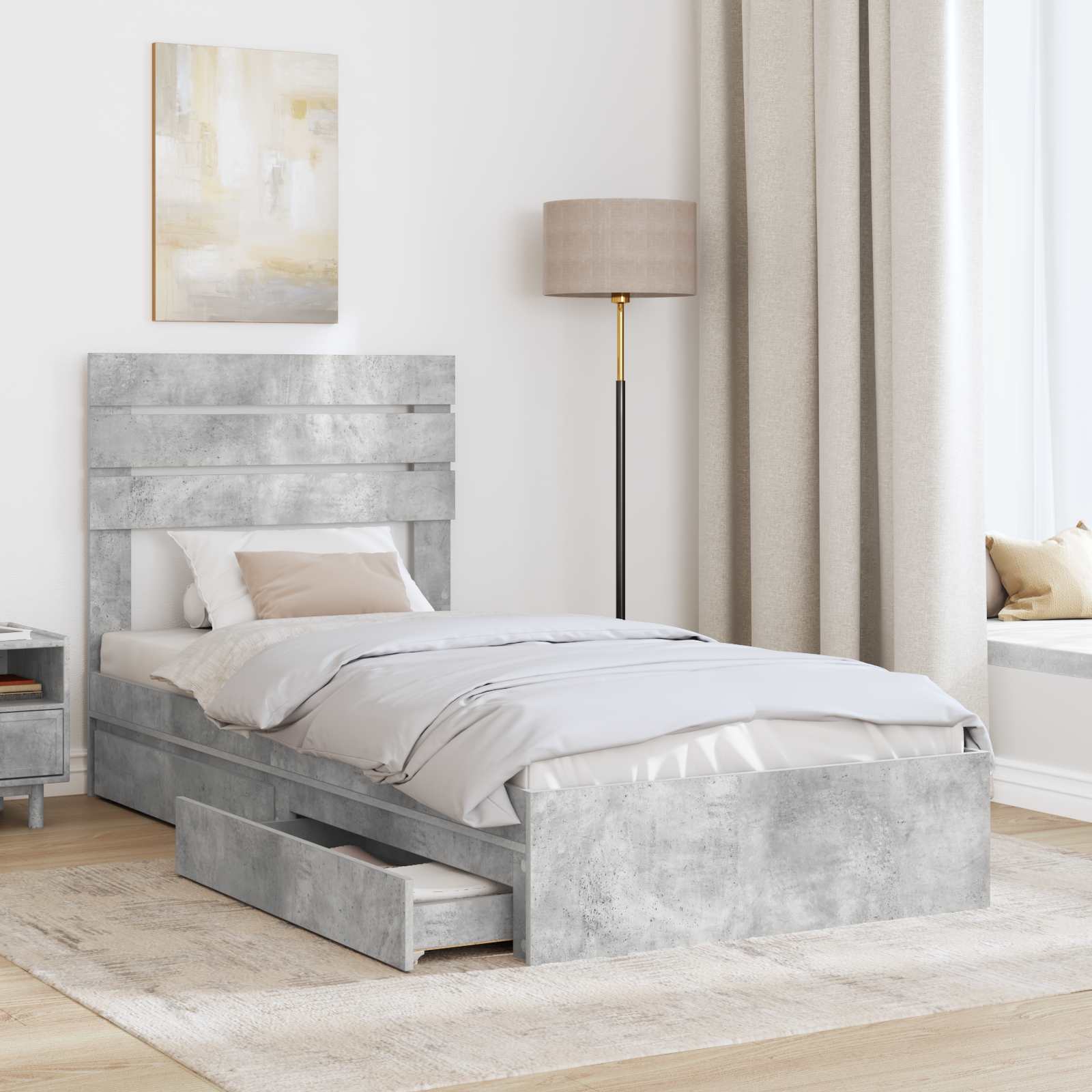 Krevet s od storage Betonski sivi 90 x 190 cm Konstruirano drvo