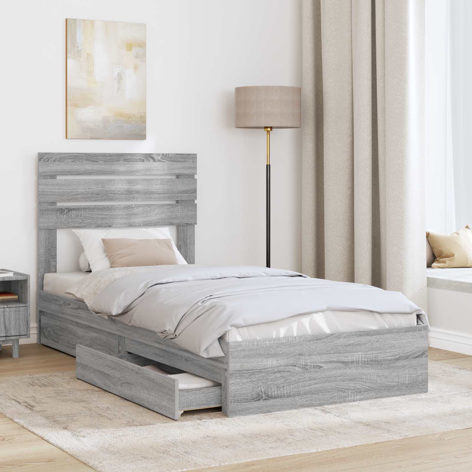 Krevet s od storage Siva Sonoma 90 x 190 cm Konstruirano drvo