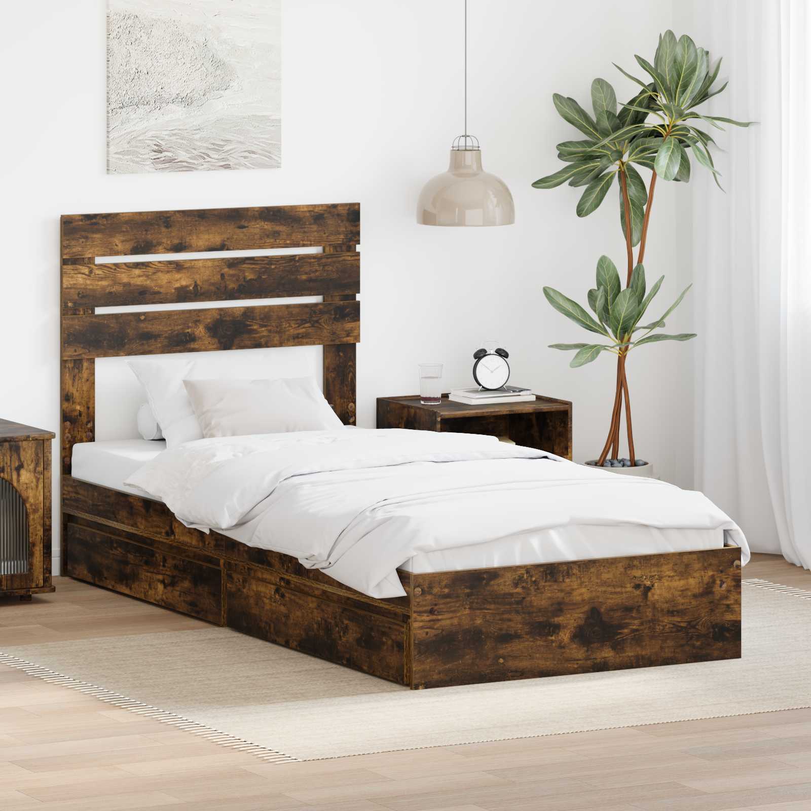 Krevet s od storage s uzglavljem Dimljeni hrast 75 x 190 cm