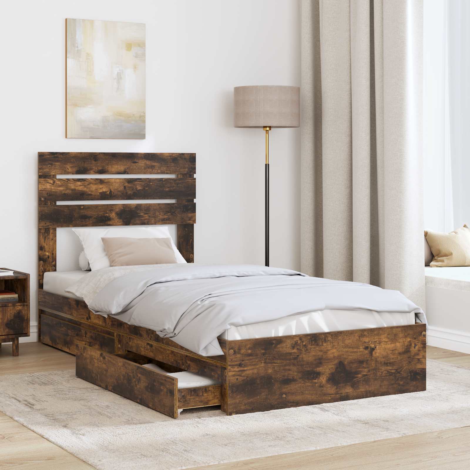 Krevet s od storage s uzglavljem Dimljeni hrast 75 x 190 cm