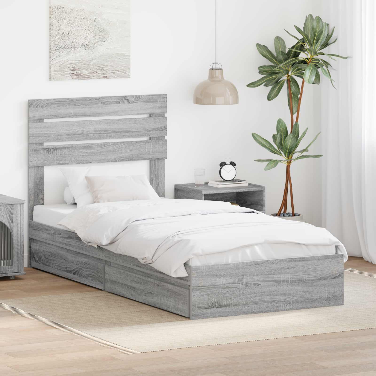 Krevet s od storage Siva Sonoma 75 x 190 cm Konstruirano drvo