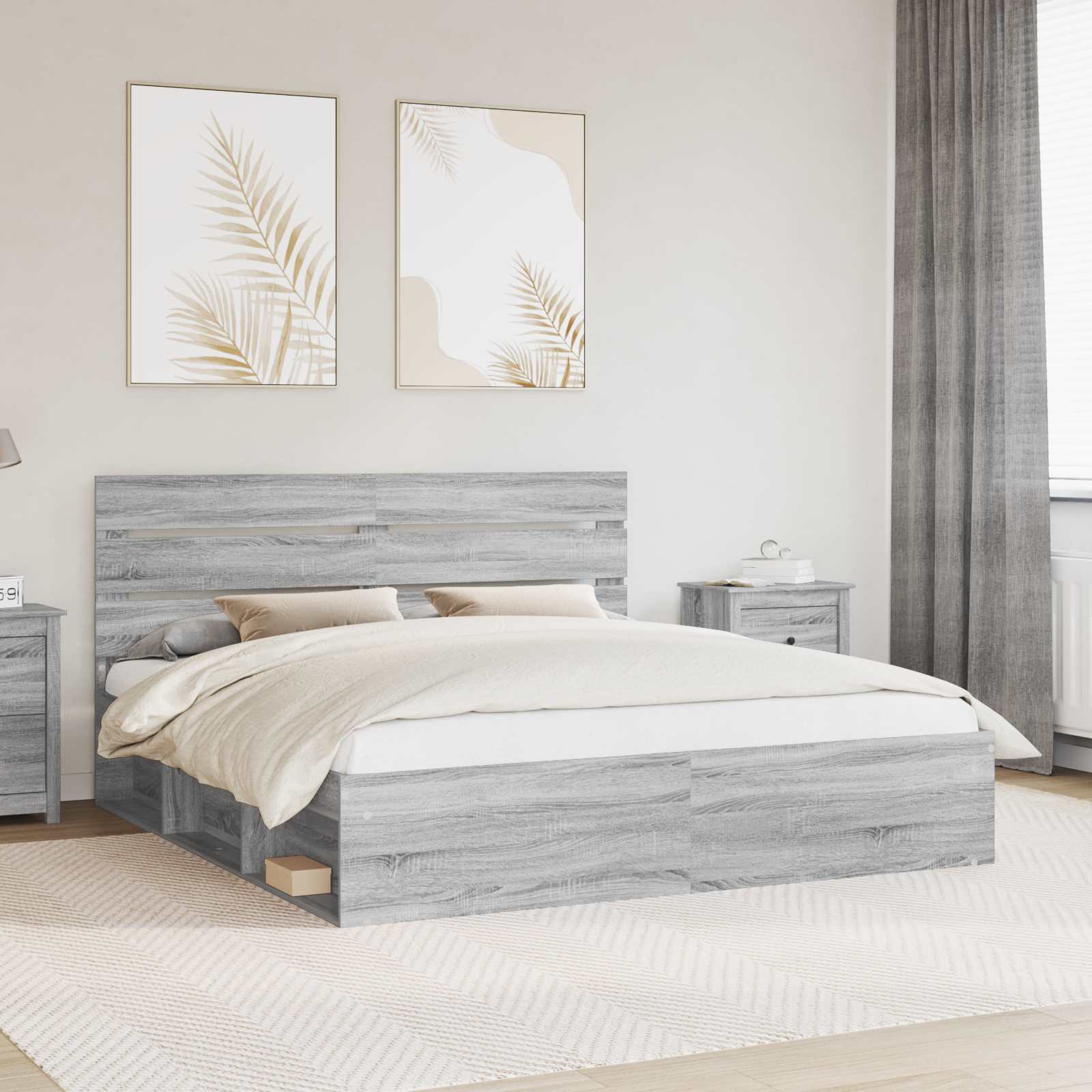 Krevetna konstrukcija s uzglavljem Siva Sonoma 200 x 200 cm