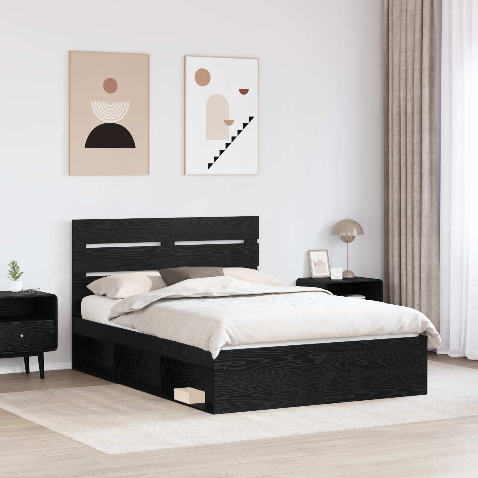 Krevetna konstrukcija Crna 150 x 200 cm Čvrsto borovo drvo