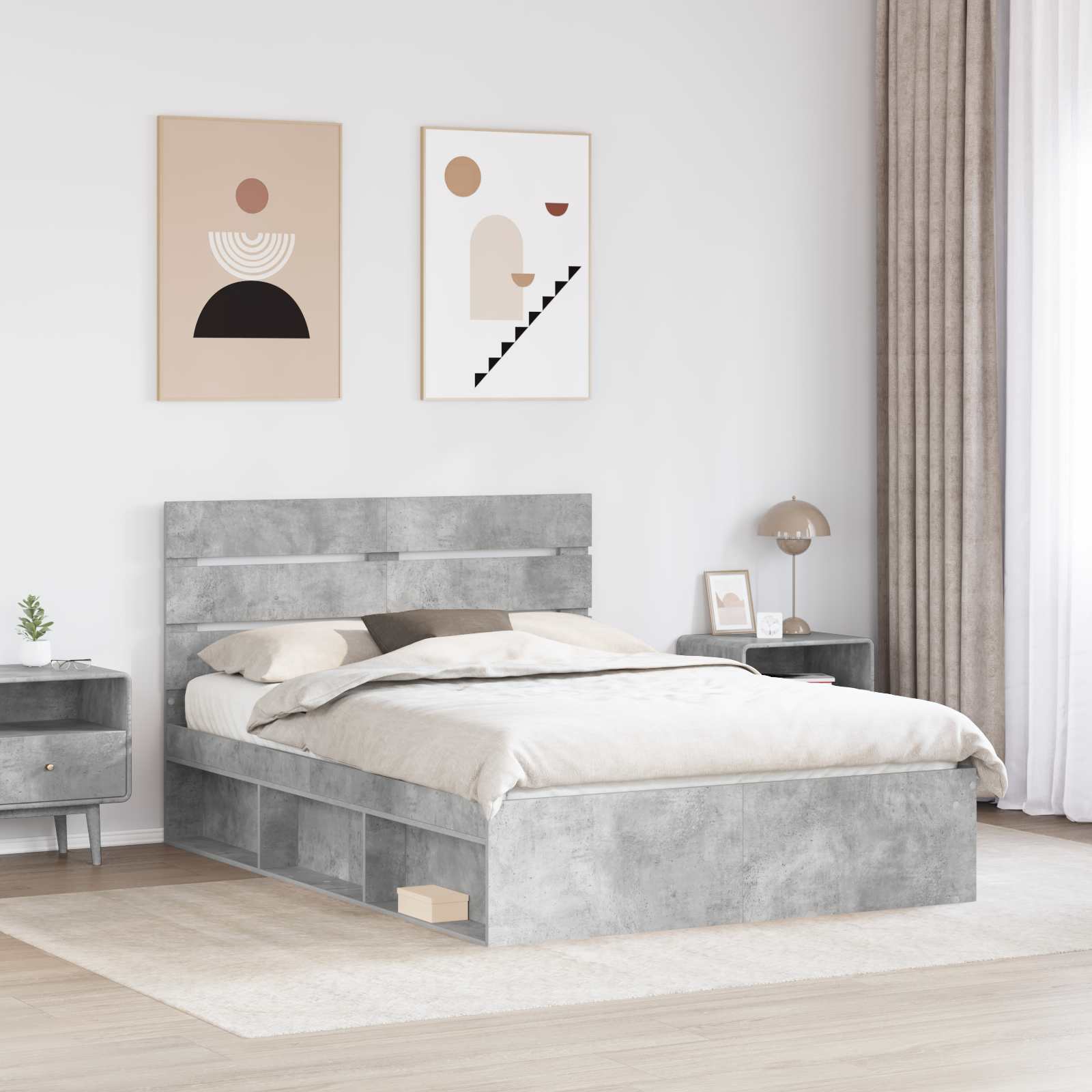 Krevetna konstrukcija s uzglavljem Betonska siva 150 x 200 cm