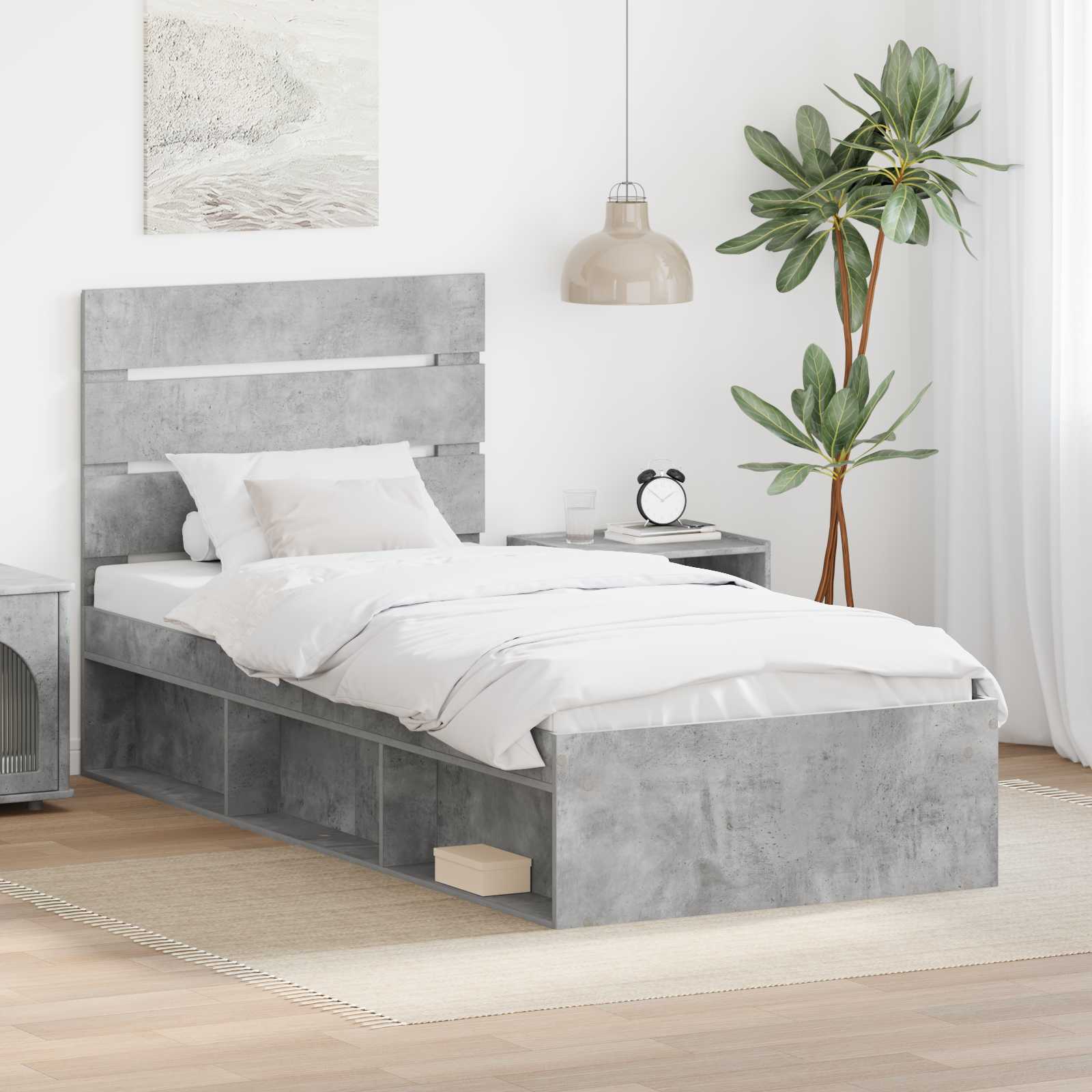 Krevetna konstrukcija s uzglavljem Betonska siva 75 x 190 cm