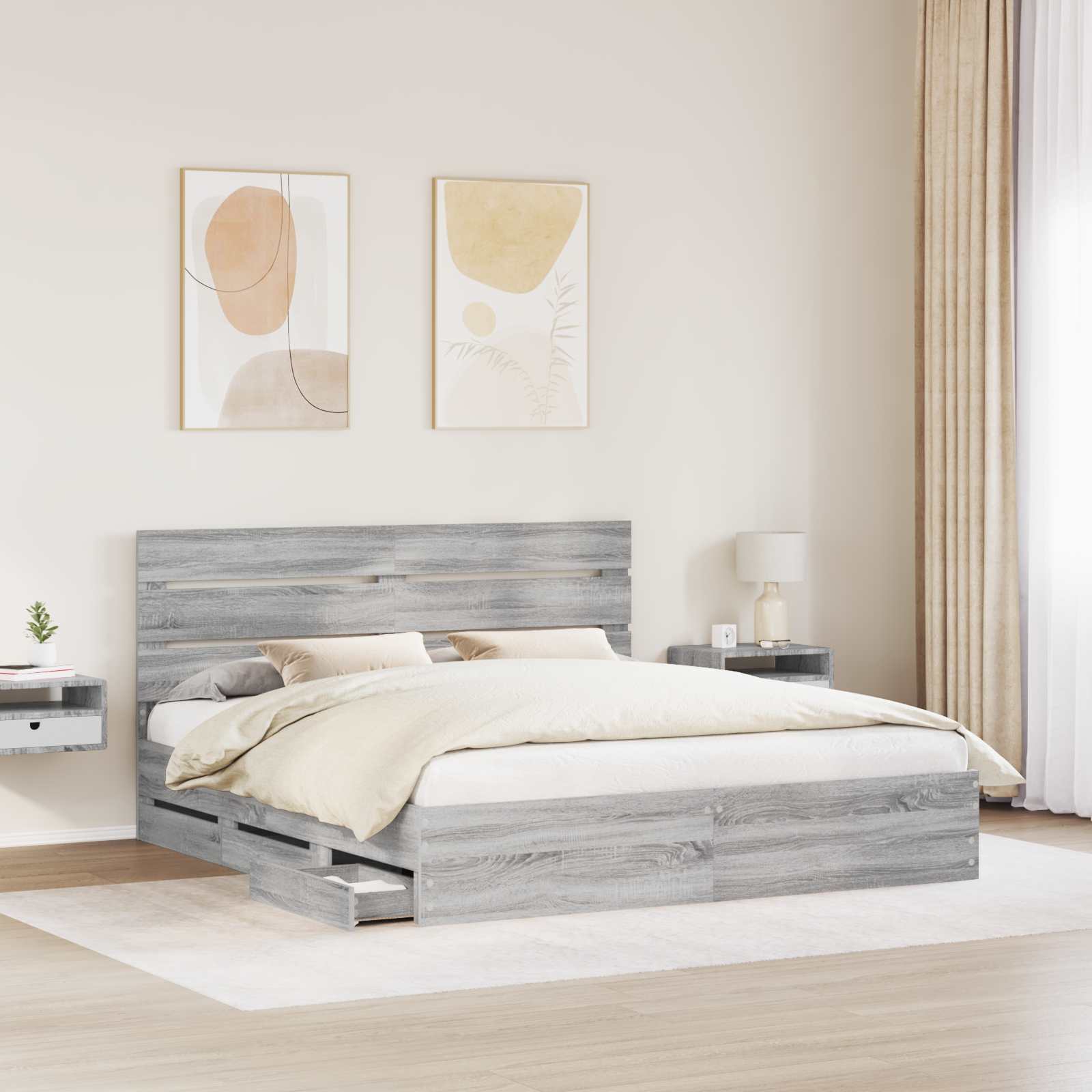 Krevetna konstrukcija Siva Sonoma 200 x 200 cm Inženjersko Drvo