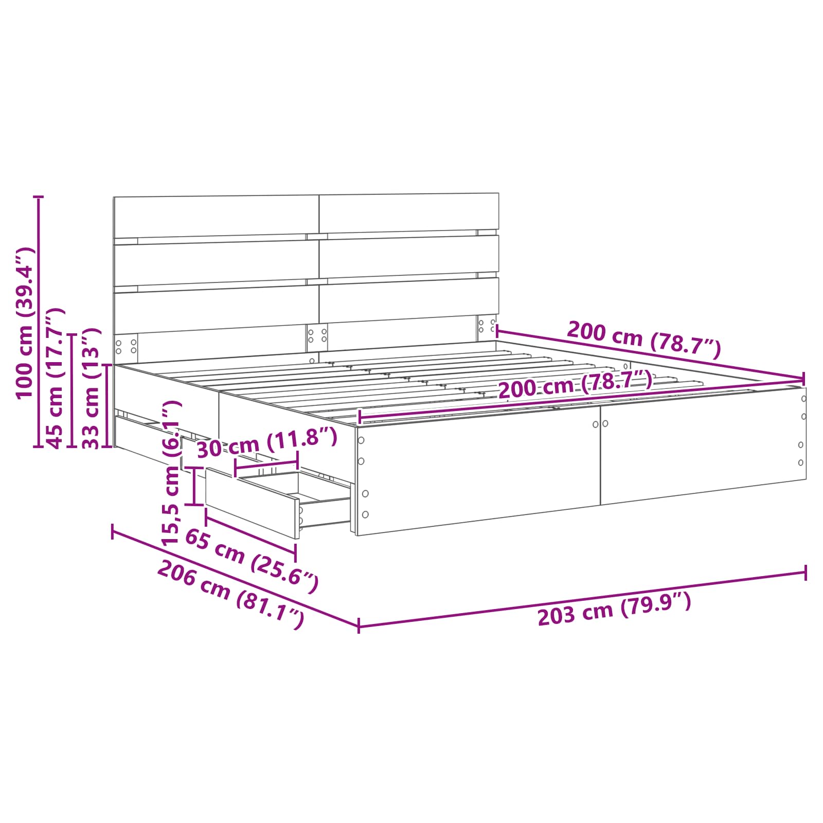 Krevetna konstrukcija Siva Sonoma 200 x 200 cm Inženjersko Drvo