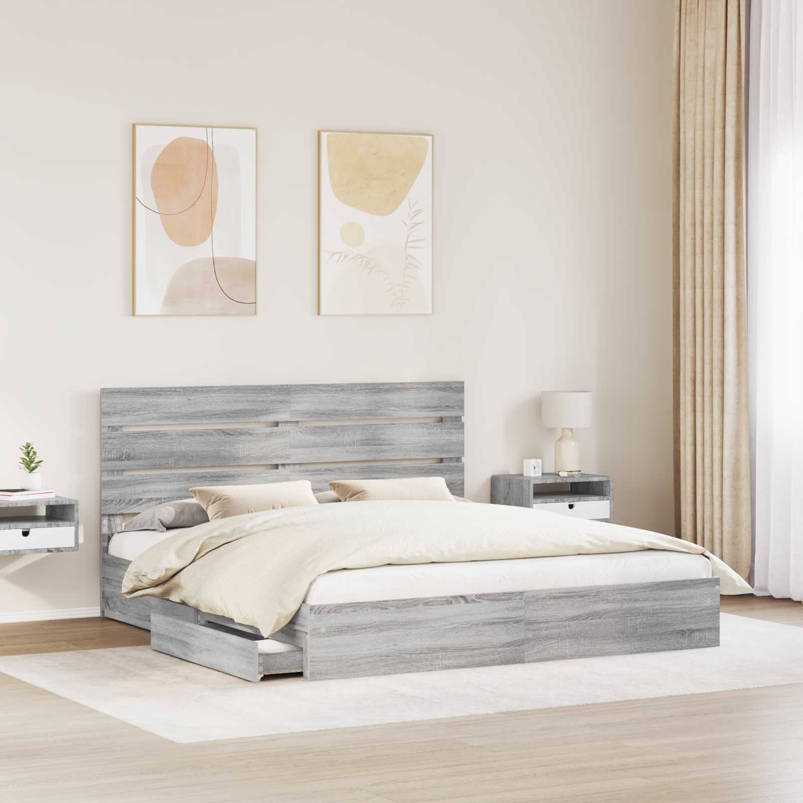 Krevet s od storage Siva Sonoma 200 x 200 cm Konstruirano drvo
