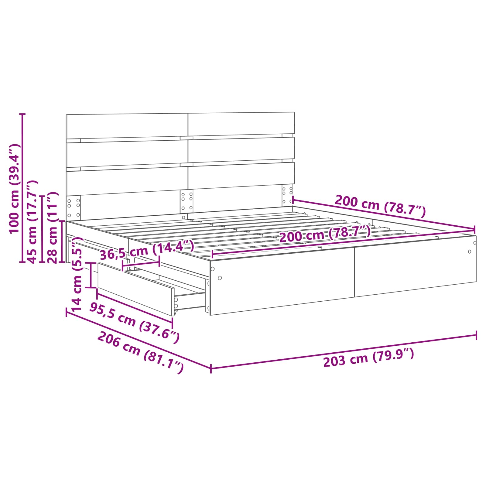 Krevet s od storage Siva Sonoma 200 x 200 cm Konstruirano drvo