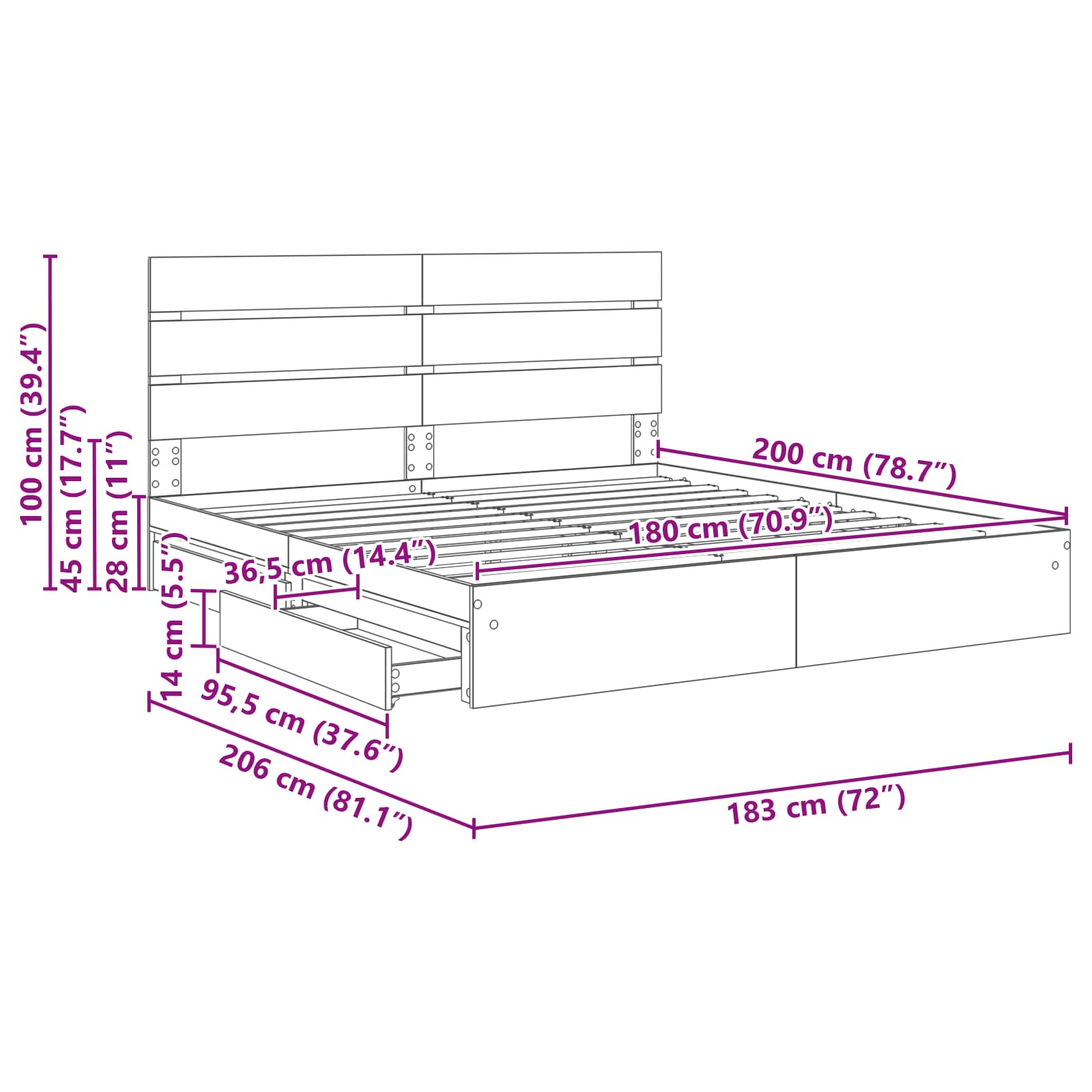 Krevet s od storage Bijelo 180 x 200 cm Konstruirano drvo