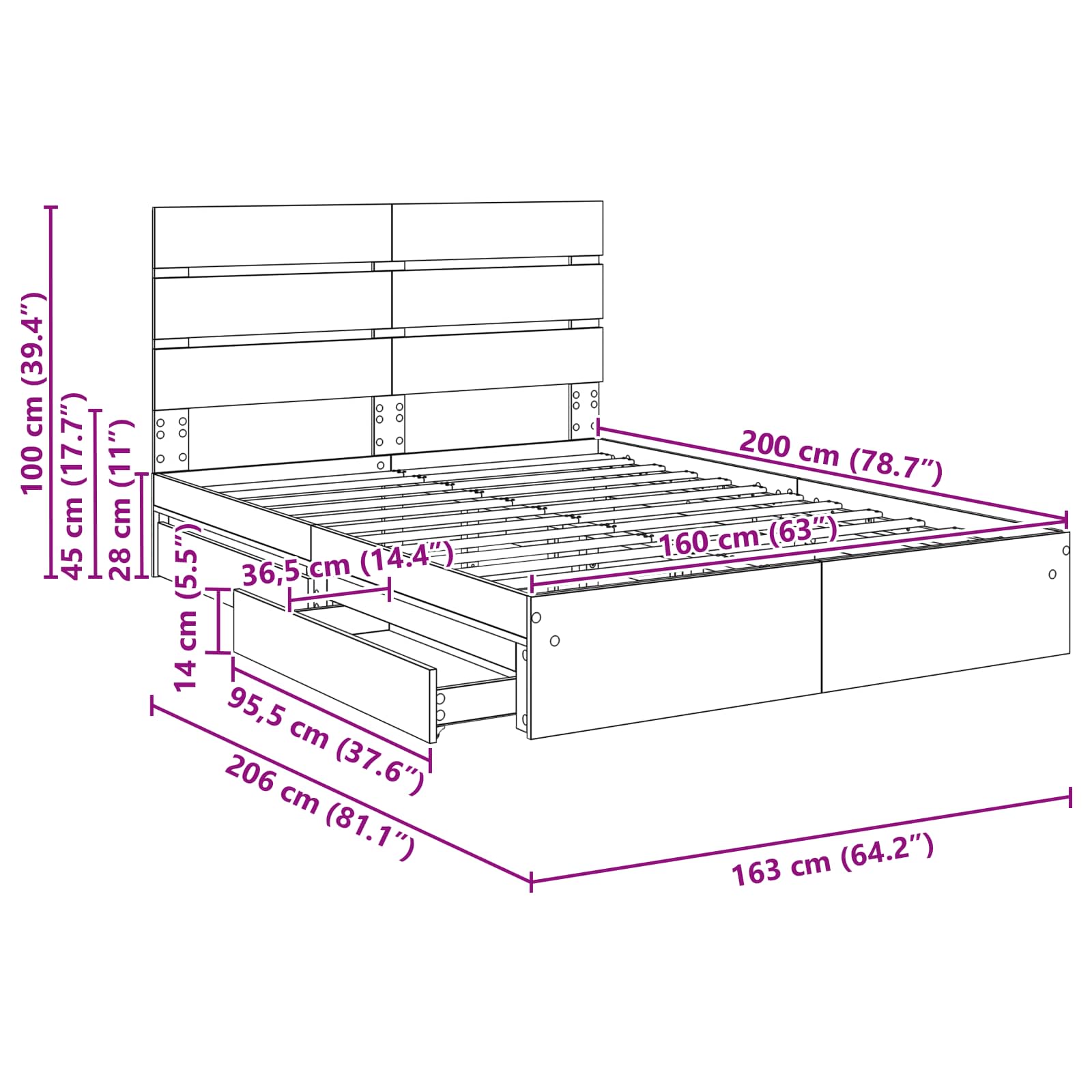 Krevet s od storage Bijelo 160 x 200 cm Konstruirano drvo