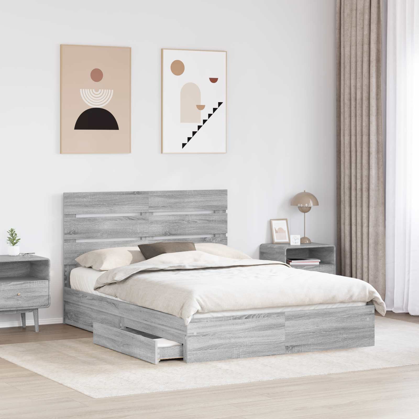 Krevet s od storage Siva Sonoma 160 x 200 cm Konstruirano drvo