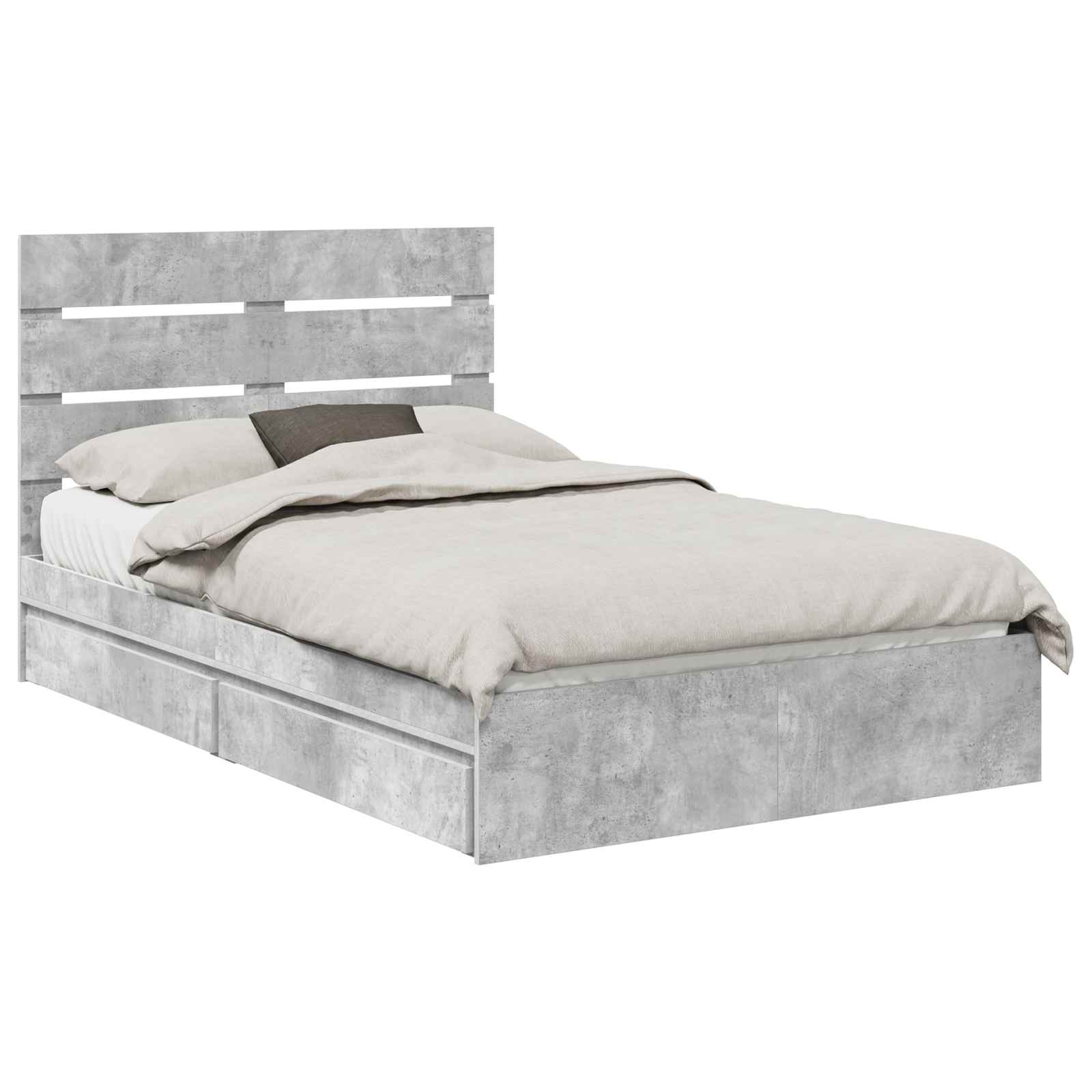 Krevet s od storage s uzglavljem Betonski sivi 135 x 190 cm