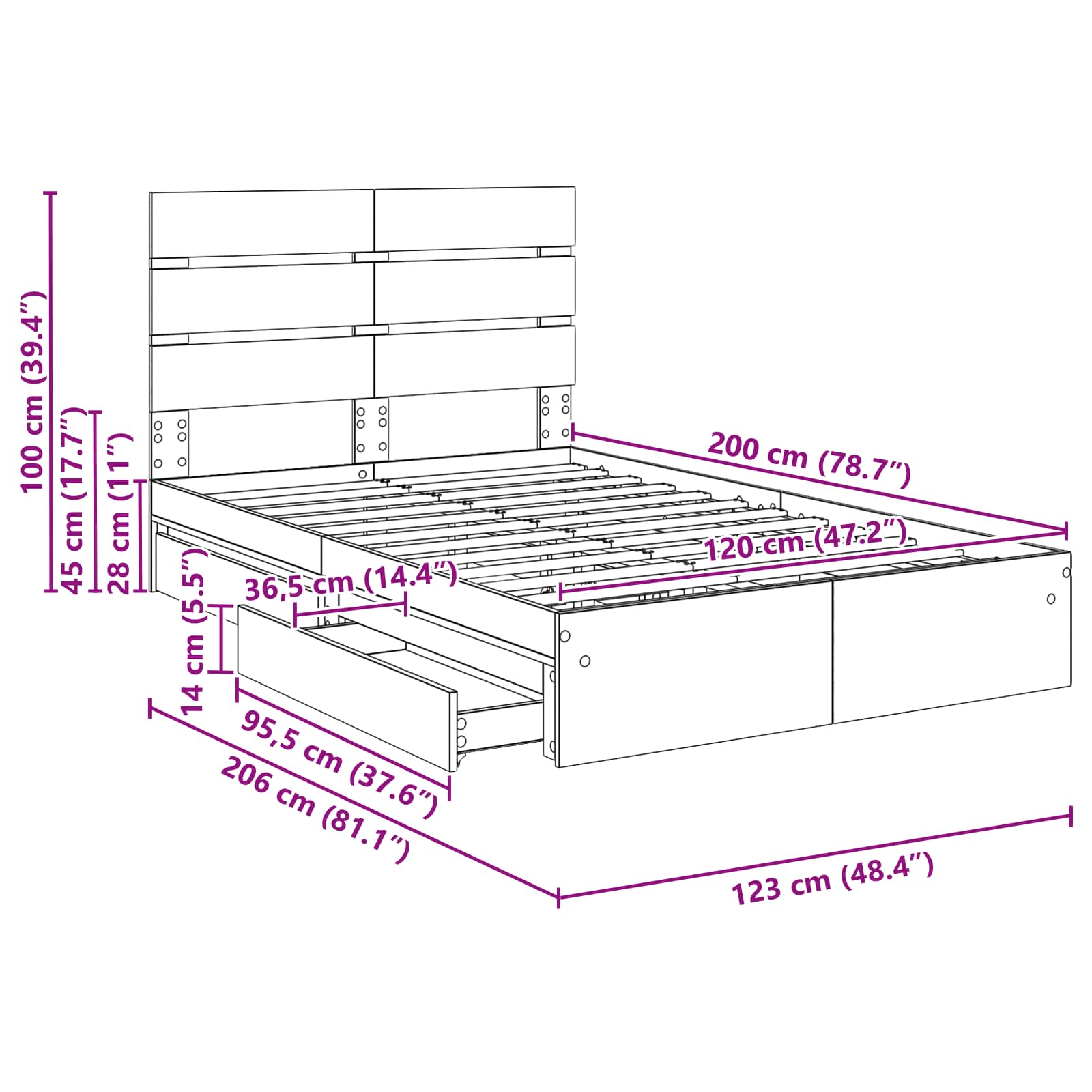 Krevet s od storage Sonoma hrast 120 x 200 cm Konstruirano drvo