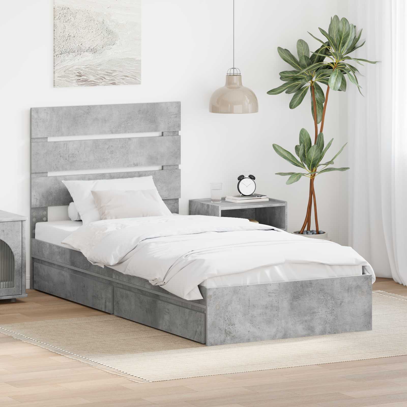 Krevet s od storage s uzglavljem Betonski sivi 100 x 200 cm