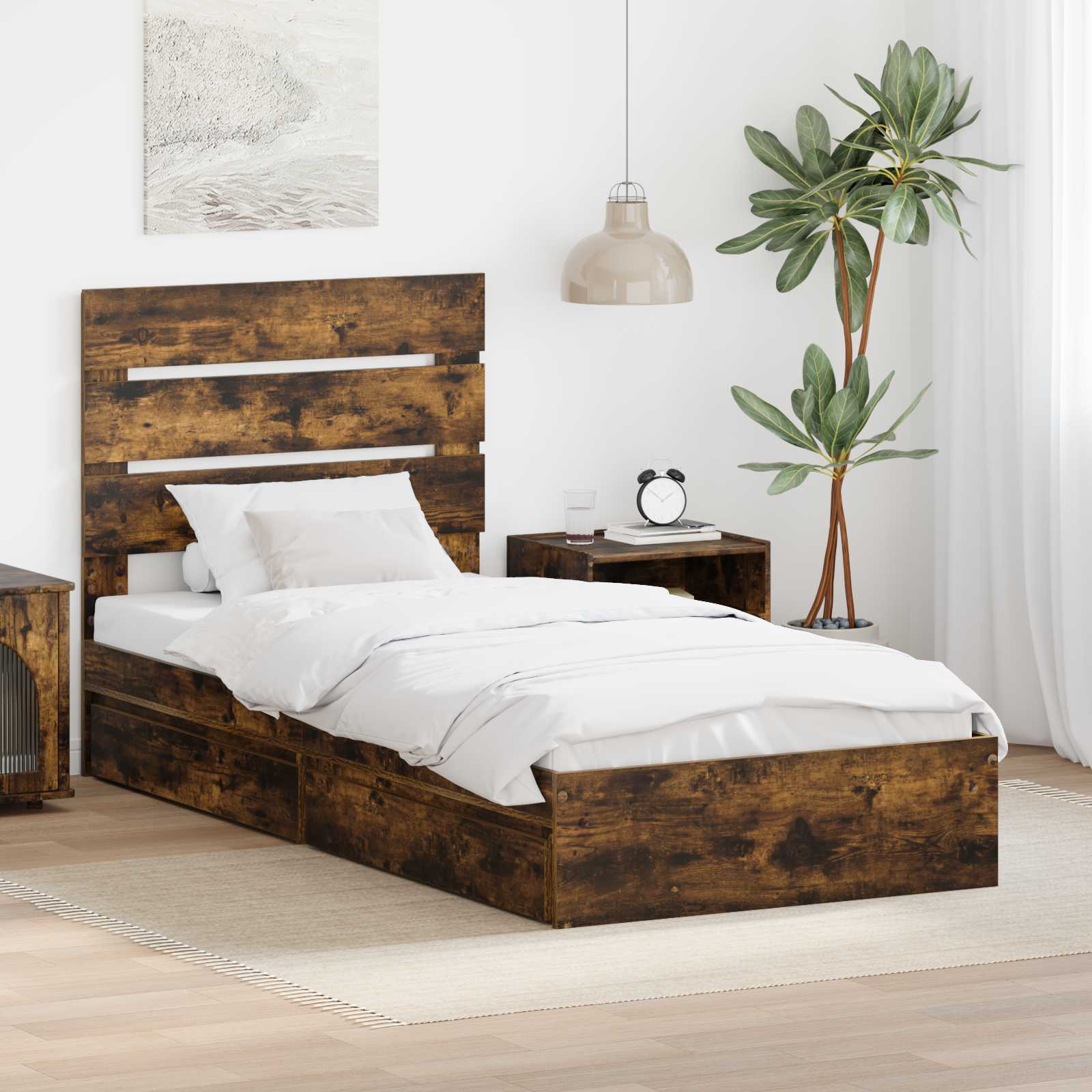 Krevet s od storage s uzglavljem Dimljeni hrast 100 x 200 cm