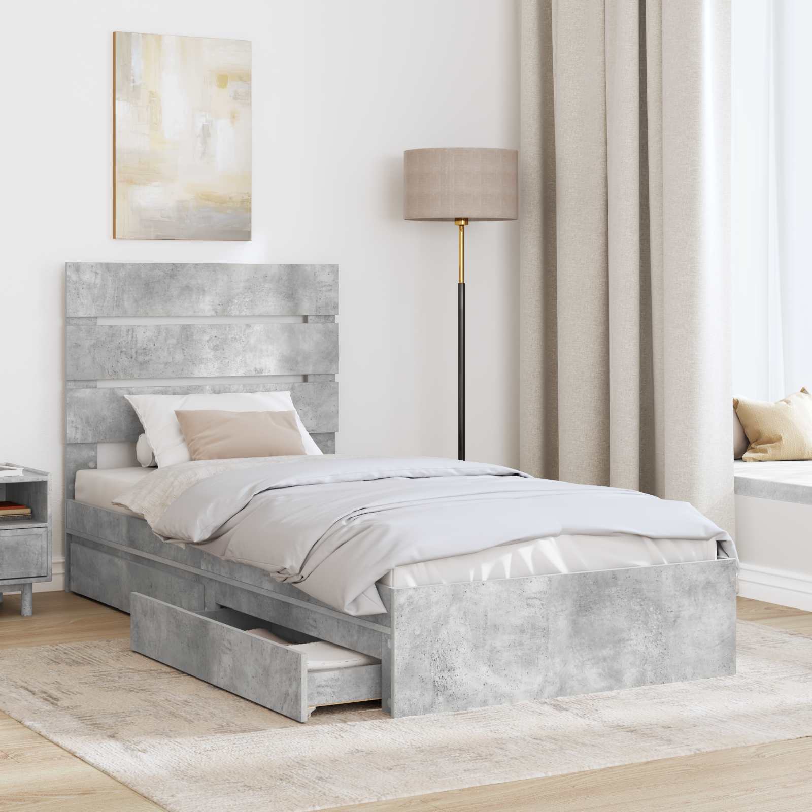 Krevet s od storage Betonski sivi 90 x 190 cm Konstruirano drvo