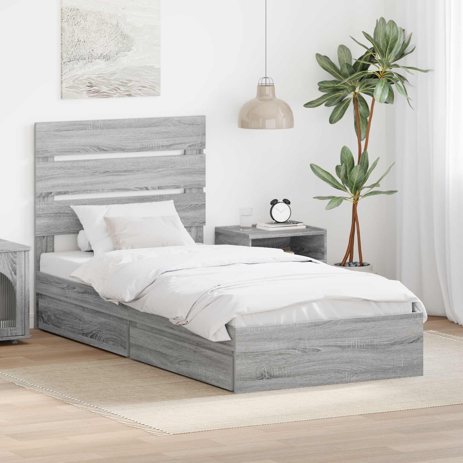 Krevet s od storage Siva Sonoma 70 x 190 cm Konstruirano drvo