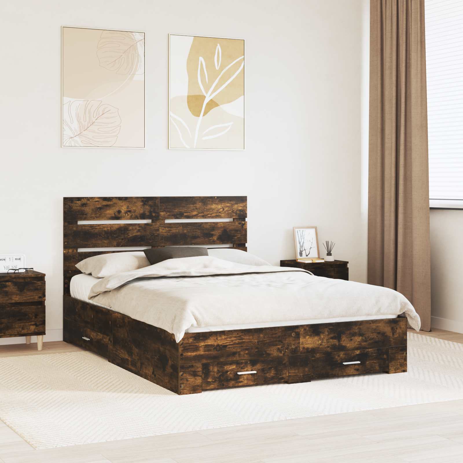 Krevetna konstrukcija s ladicama Dimljeni hrast 140 x 190 cm