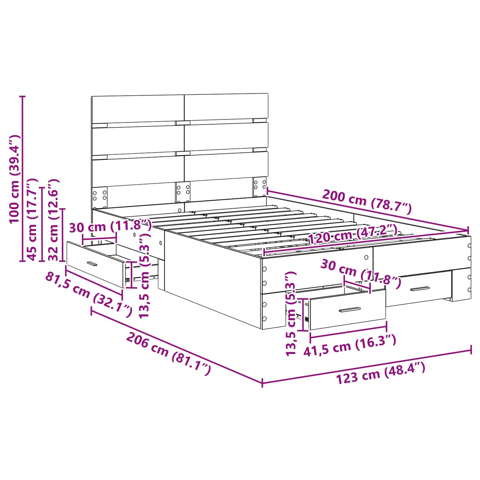 Krevetna konstrukcija Crni hrast 120 x 200 cm Konstruirano drvo