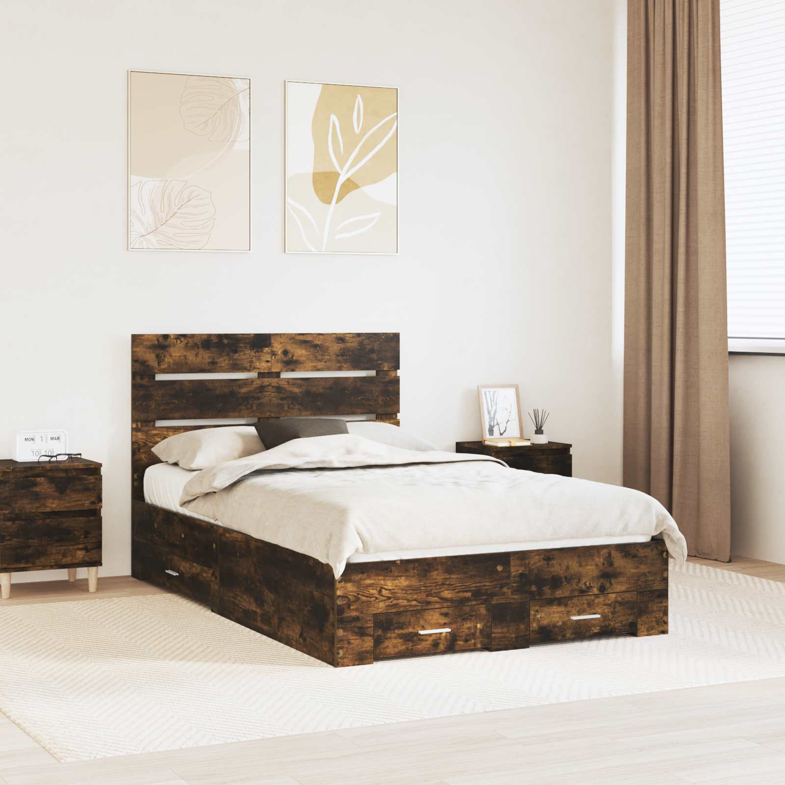 Krevetna konstrukcija s ladicama Dimljeni hrast 120 x 200 cm