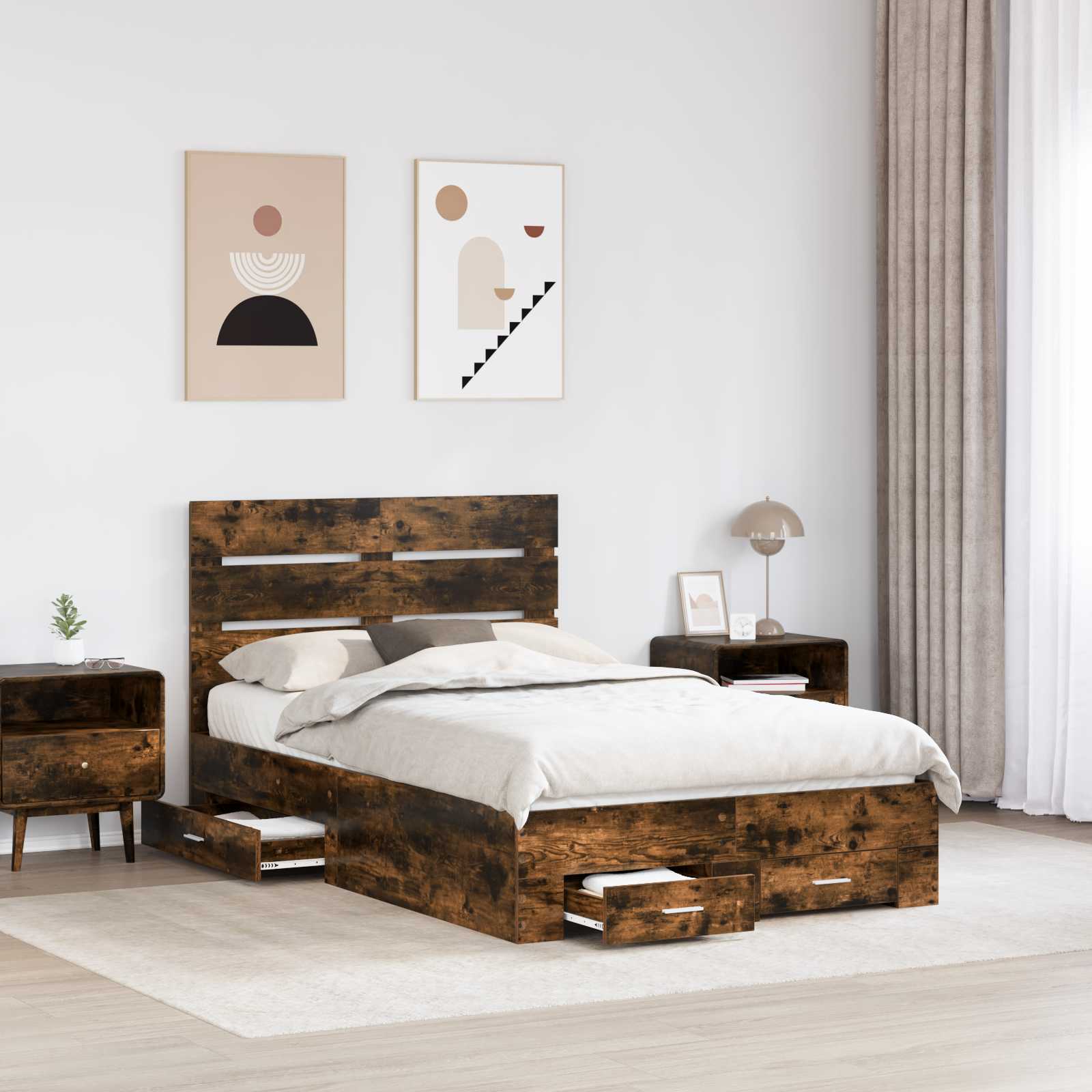 Krevetna konstrukcija s ladicama Dimljeni hrast 120 x 200 cm